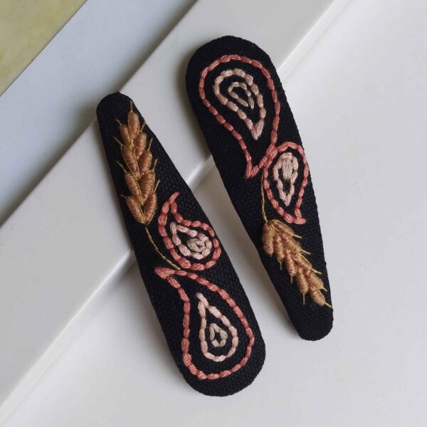 Price and Buy Embroidered Snap Hair Clip Set with Paisley Design Handwoven