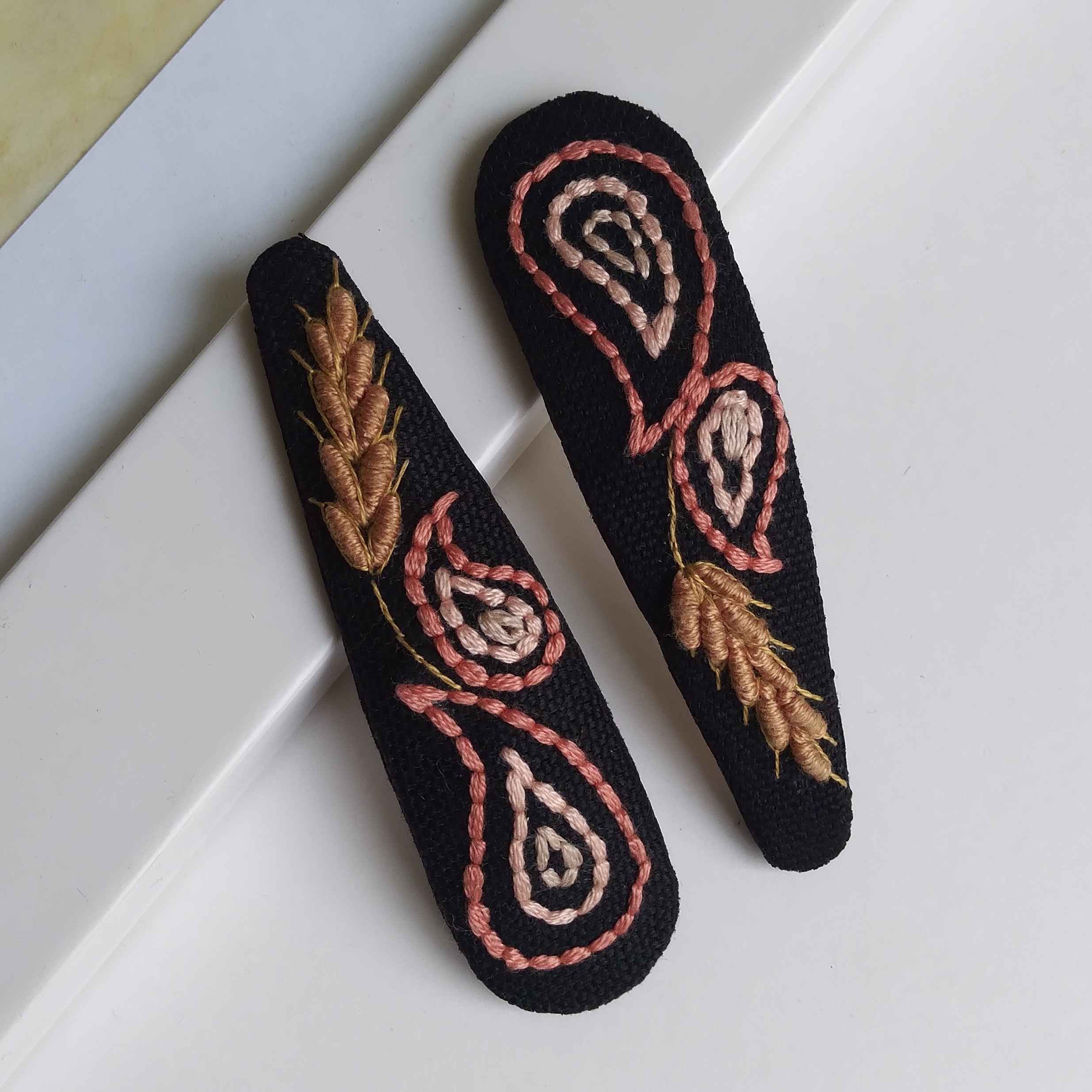Price and Buy Embroidered Snap Hair Clip Set with Paisley Design Handwoven