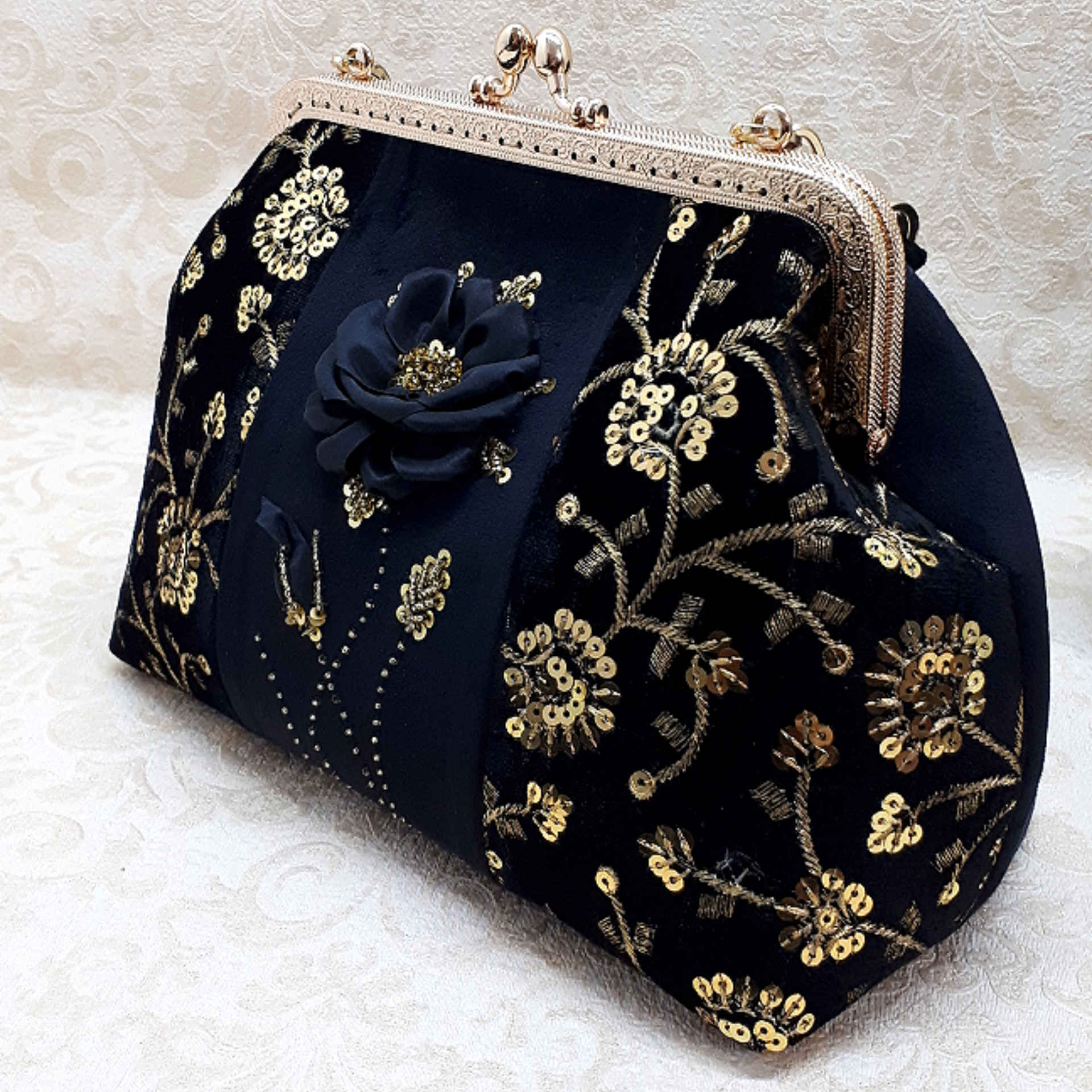 Price and Buy Embroidered Velvet Clutch Handbag with Floral Pattern – Ella - Image 4