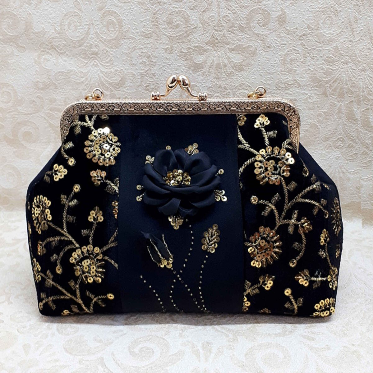 Price and Buy Embroidered Velvet Clutch Handbag with Floral Pattern – Ella - Image 6