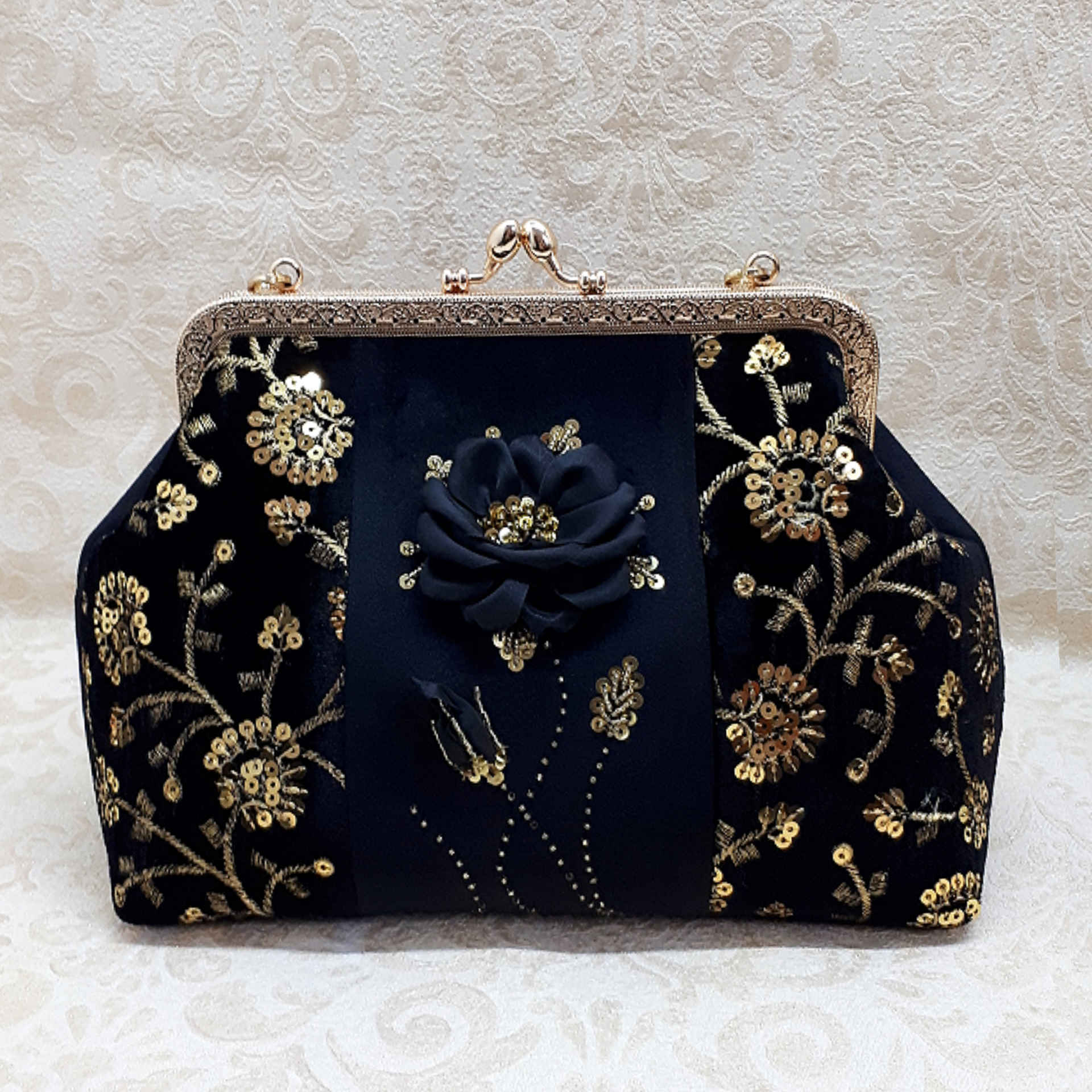 Price and Buy Embroidered Velvet Clutch Handbag with Floral Pattern – Ella - Image 6