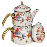 Price and Buy Enamel Teapot and Kettle Set – Floral & Bird Design