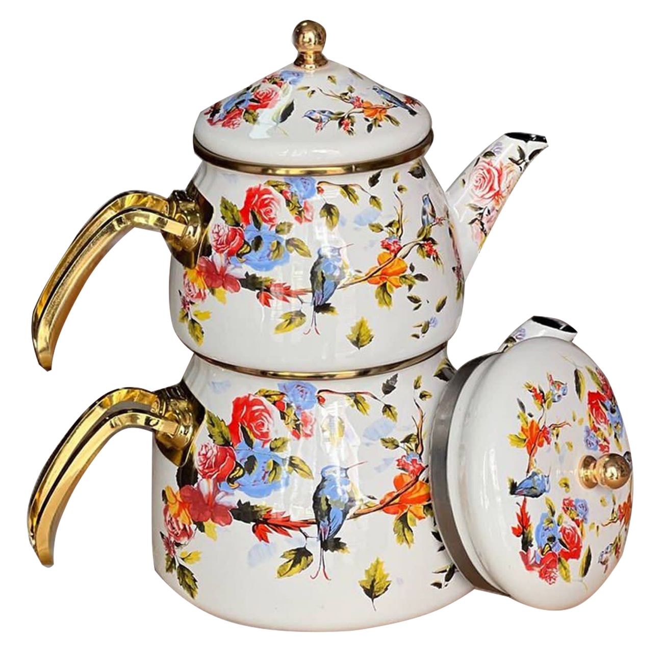 Price and Buy Enamel Teapot and Kettle Set – Floral & Bird Design_690292ebc3259.jpeg Price and Buy Enamel Teapot and Kettle Set – Floral & Bird Design - Image 1