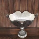 Price and Buy Engraved Brass Bowl with Silver Plating, Unique Flower & Peacock Design - Image 3