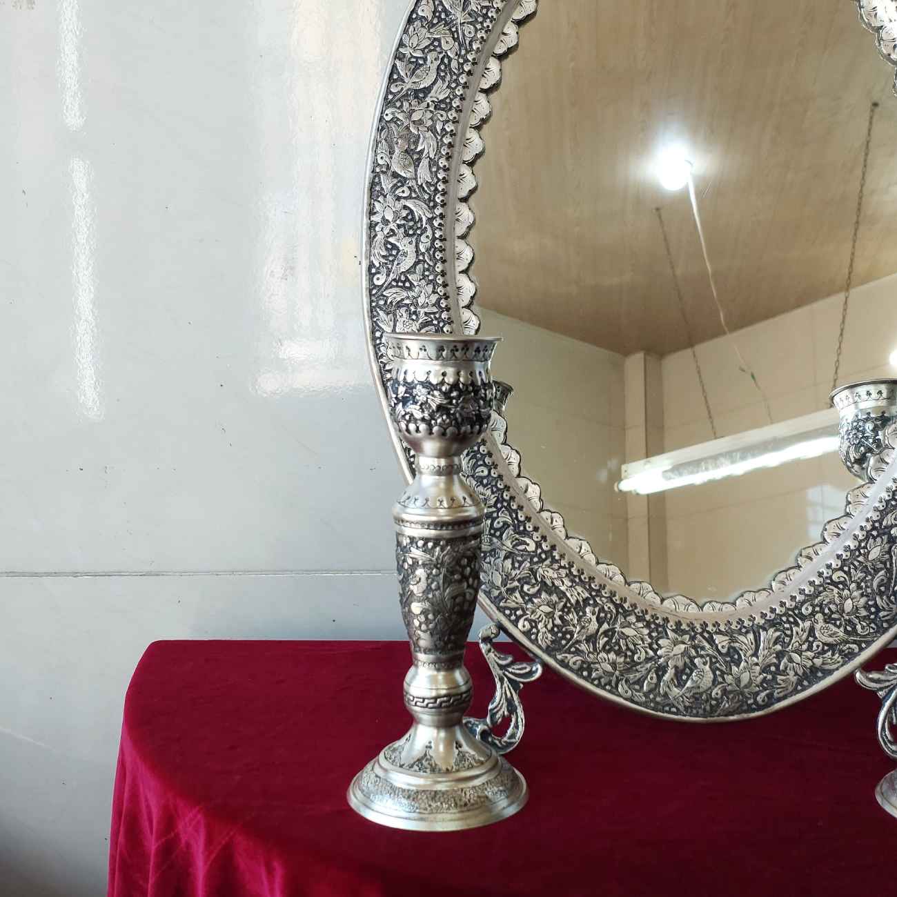 Price and Buy Engraved Persian Copper Mirror Frame Candlesticks Set - Image 3