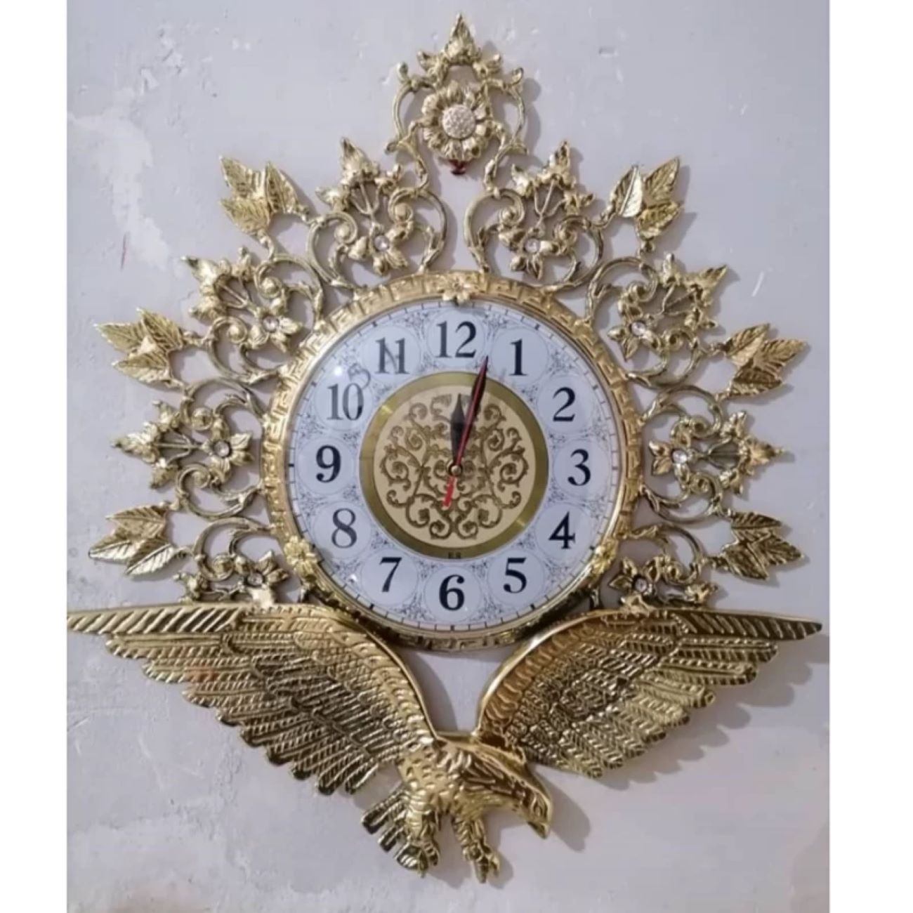 Price and Buy Exquisite Brass Wall Clock with Eagle & Flower Design_6902f00237f79.jpeg Price and Buy Exquisite Brass Wall Clock with Eagle & Flower Design - Image 1