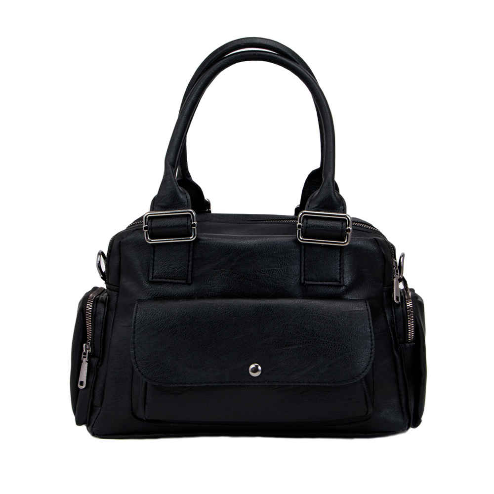 Price and Buy Faux Leather Bauletto Handbag with Top Handle & Long Strap