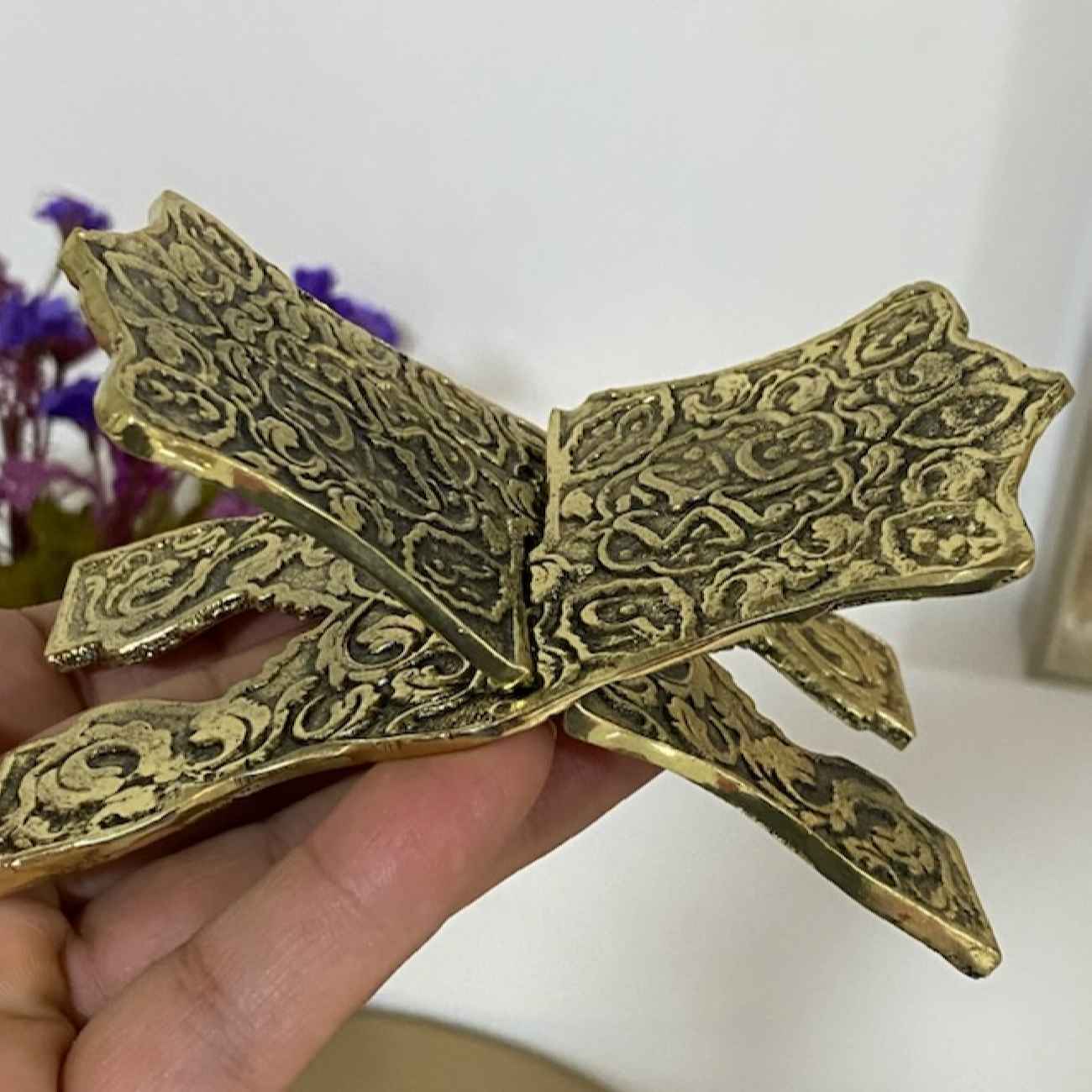 Price and Buy Foldable Brass Quran Rehal Stand Holder with Engraved Deign - Image 3
