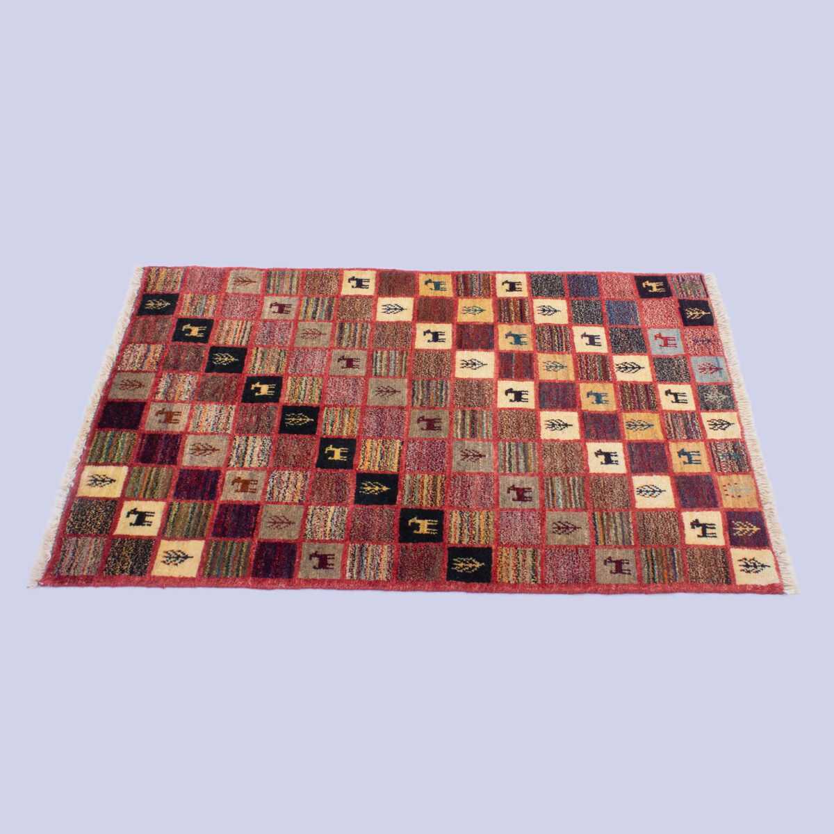 Price and Buy Genuine Persian Gabbeh Wool Rug Handwoven with Checkered Animal Motifs - Image 3