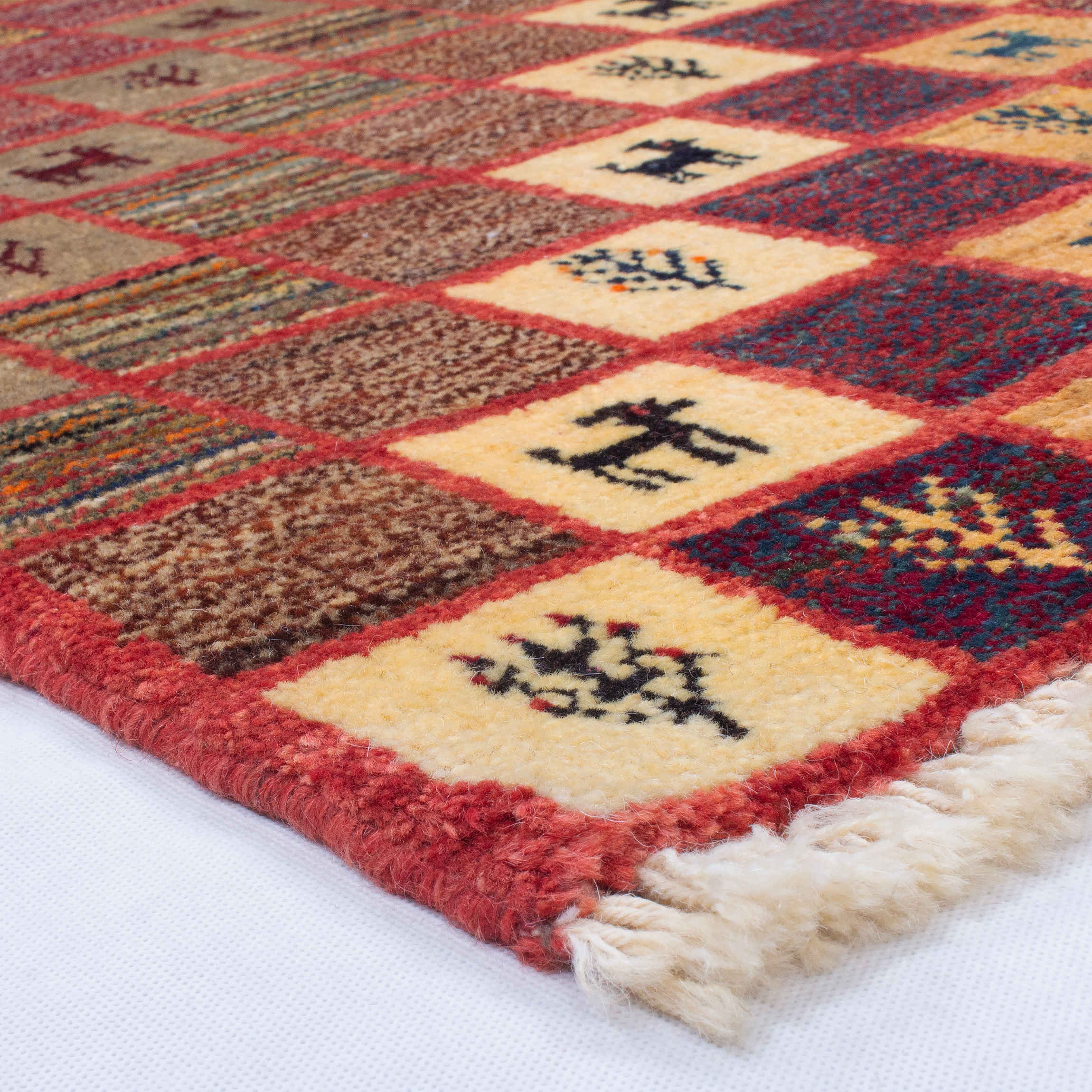 Price and Buy Genuine Persian Gabbeh Wool Rug Handwoven with Checkered Animal Motifs - Image 4