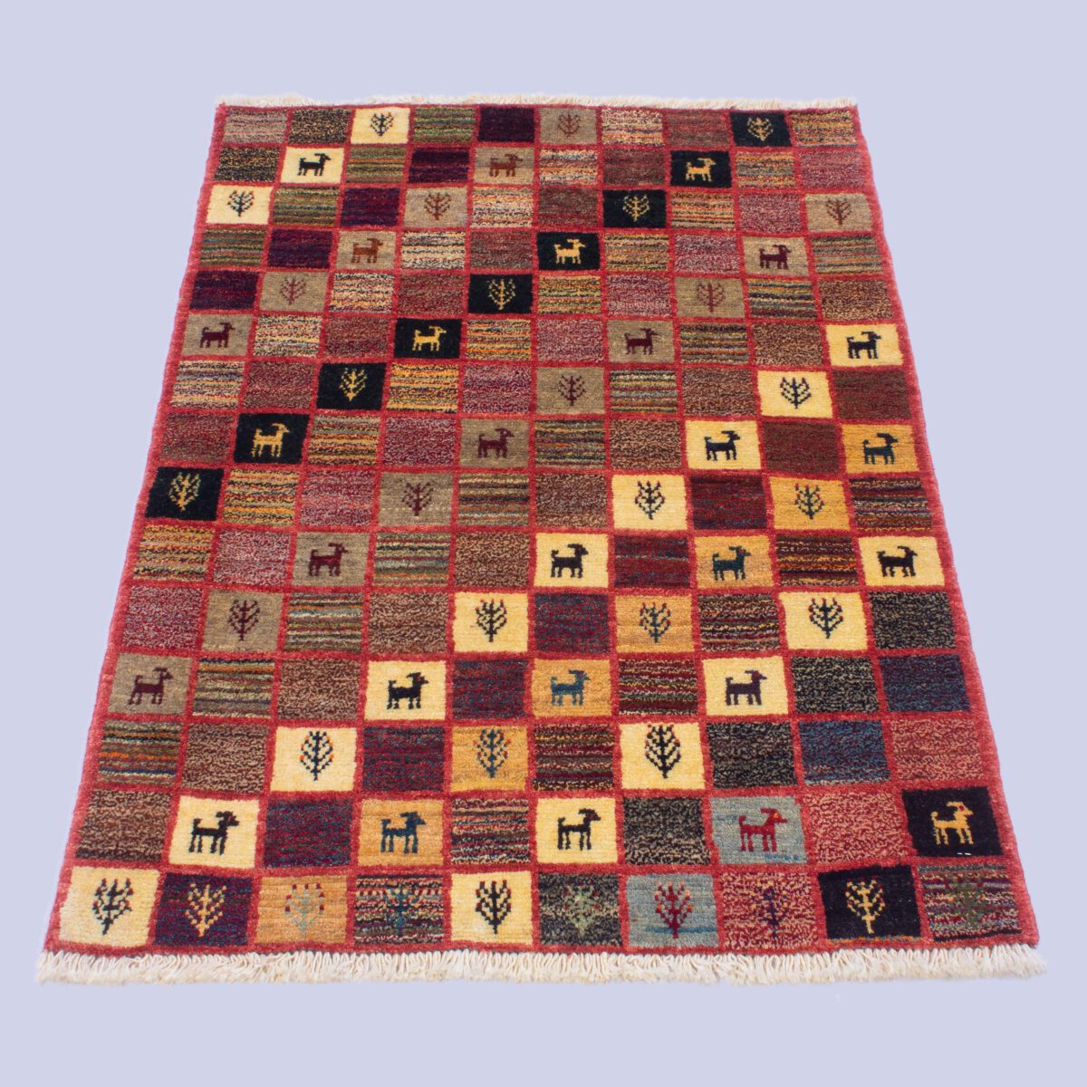 Price and Buy Genuine Persian Gabbeh Wool Rug Handwoven with Checkered Animal Motifs - Image 6