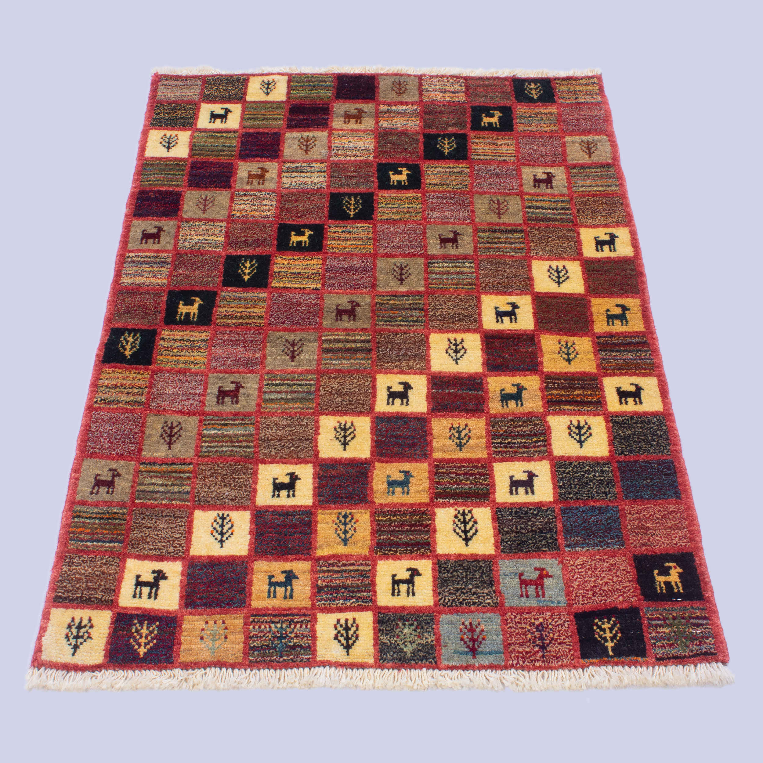 Price and Buy Genuine Persian Gabbeh Wool Rug Handwoven with Checkered Animal Motifs - Image 6