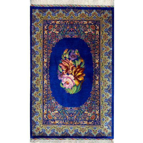 Price and Buy Genuine Persian Silk Carpet Hand-Knotted in Ghom Floral Blue_68ff162439338.jpeg Price and Buy Genuine Persian Silk Carpet Hand-Knotted in Ghom Floral Blue