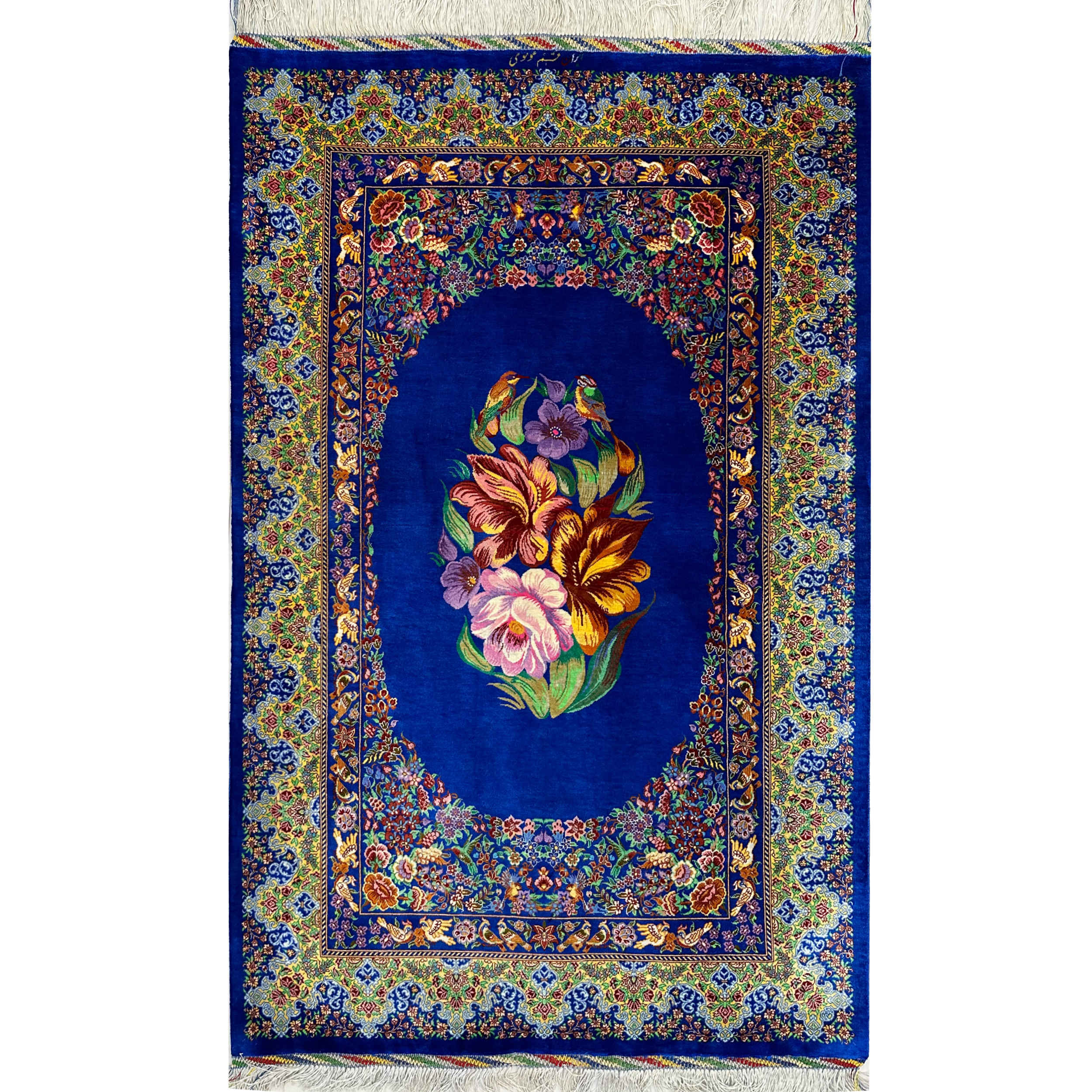 Price and Buy Genuine Persian Silk Carpet Hand-Knotted in Ghom Floral Blue