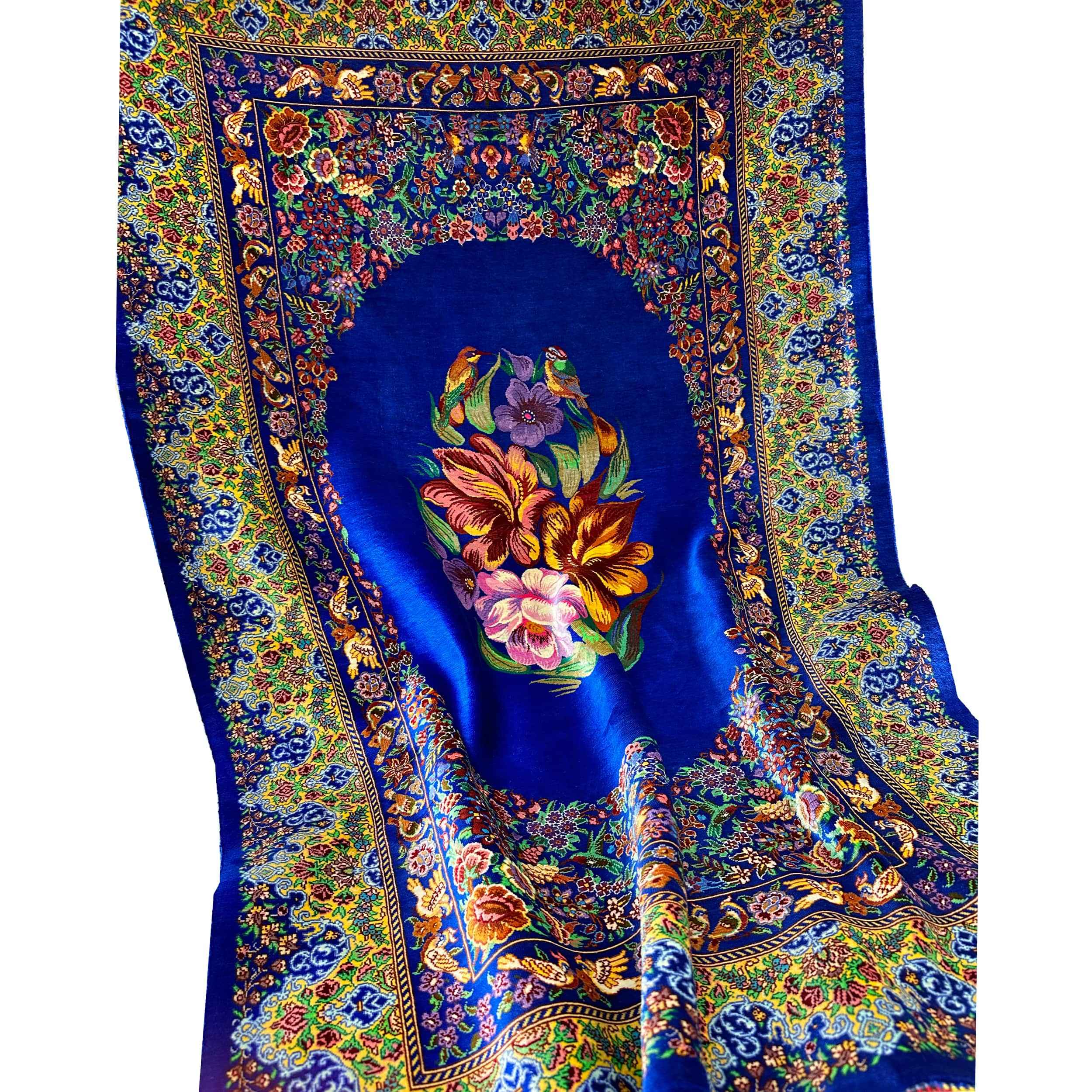 Price and Buy Genuine Persian Silk Carpet Hand-Knotted in Ghom Floral Blue - Image 4