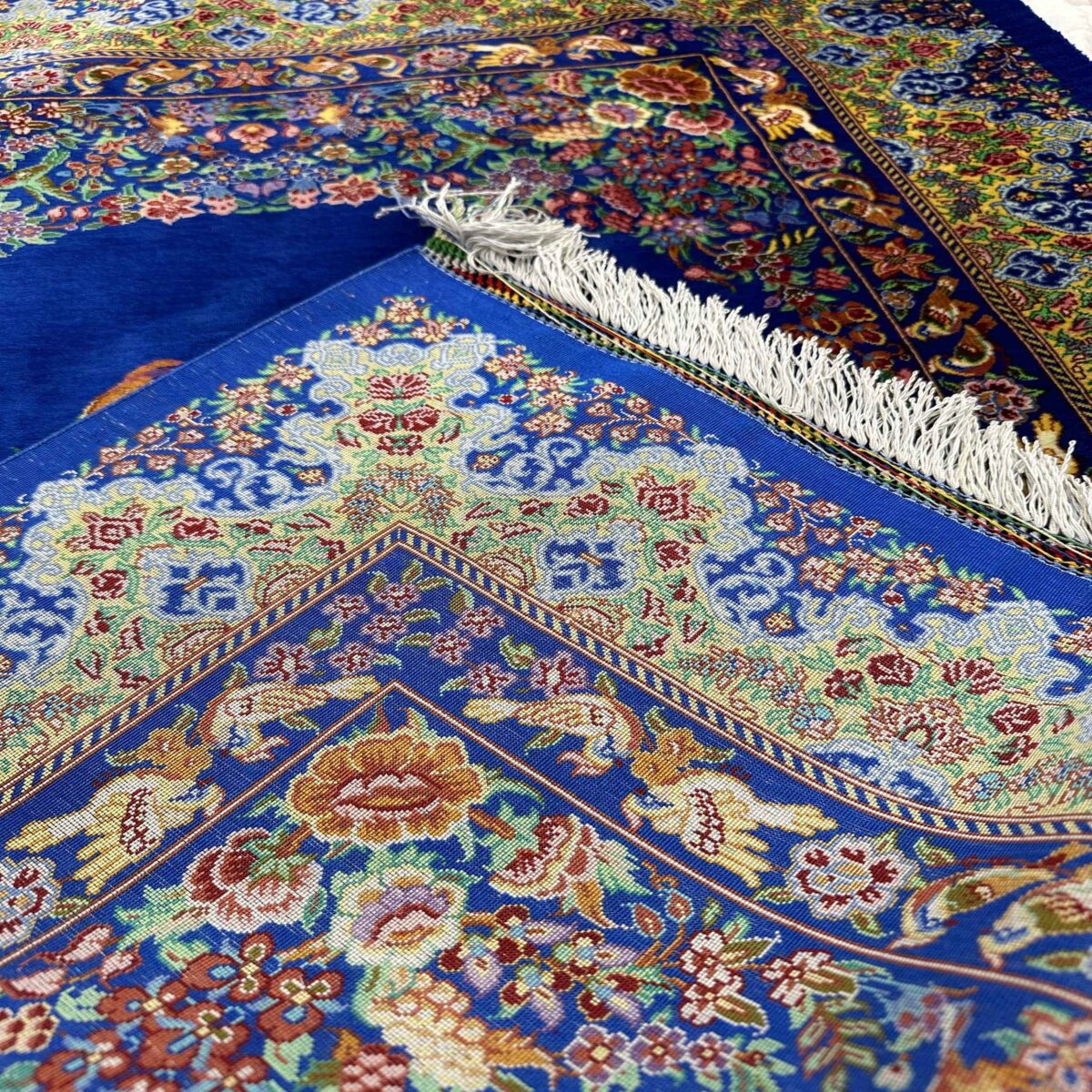Price and Buy Genuine Persian Silk Carpet Hand-Knotted in Ghom Floral Blue - Image 5