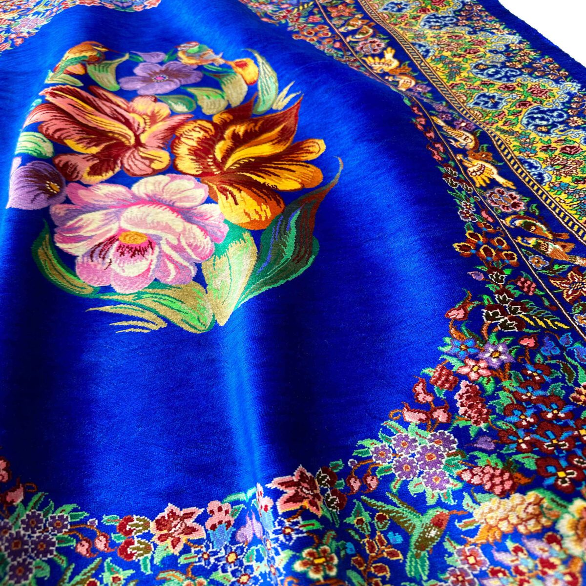 Price and Buy Genuine Persian Silk Carpet Hand-Knotted in Ghom Floral Blue - Image 7