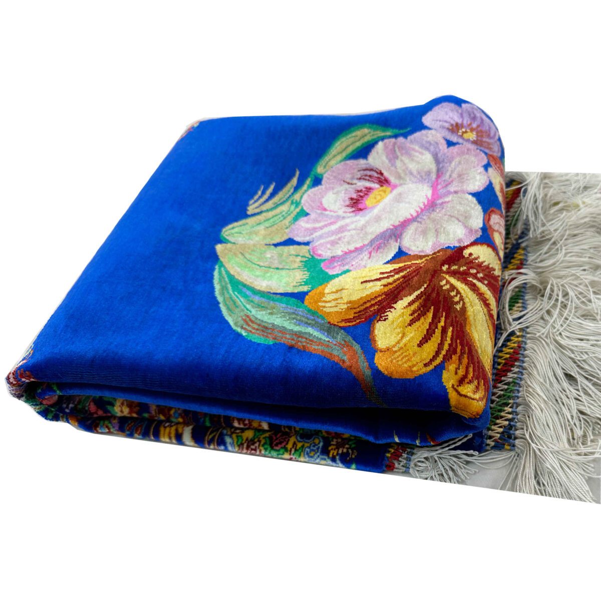 Price and Buy Genuine Persian Silk Carpet Hand-Knotted in Ghom Floral Blue - Image 9