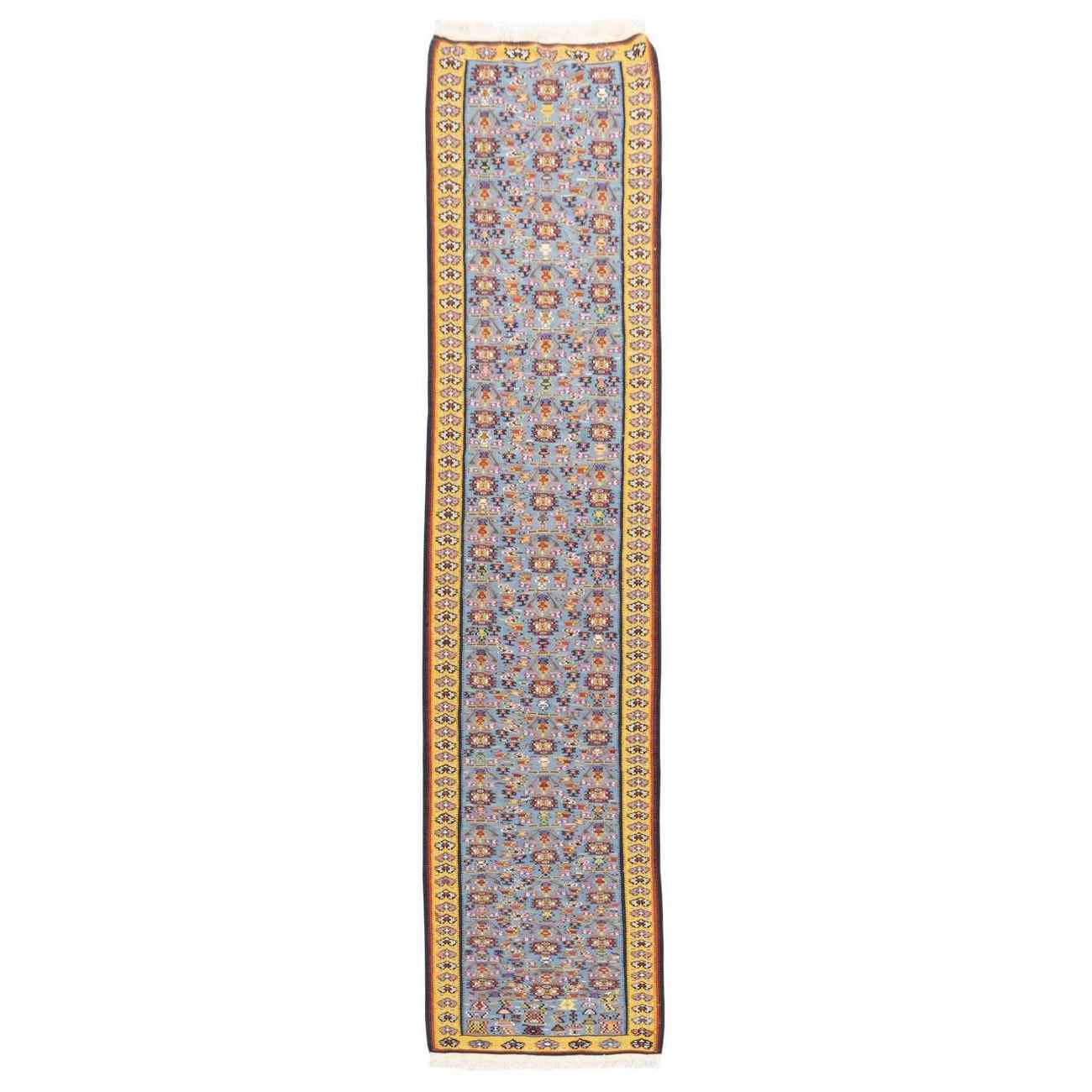 Price and Buy Genuine Persian Wool Kilim Runner Rug Handwoven in Sanandaj Blue