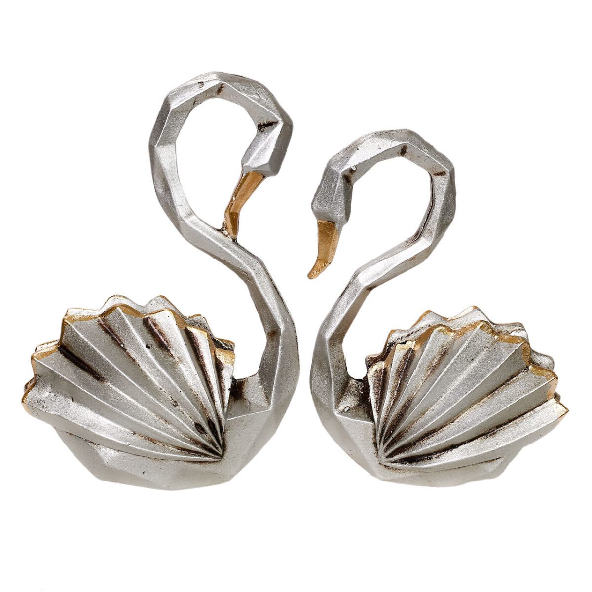 Price and Buy Geometric Swan Cubism Figurine Silver 2 Pcs – Elegant Animal Sculptures