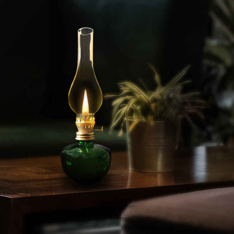 Price and Buy Glass Kerosene Oil Lamp Vintage Design in Green - Image 4