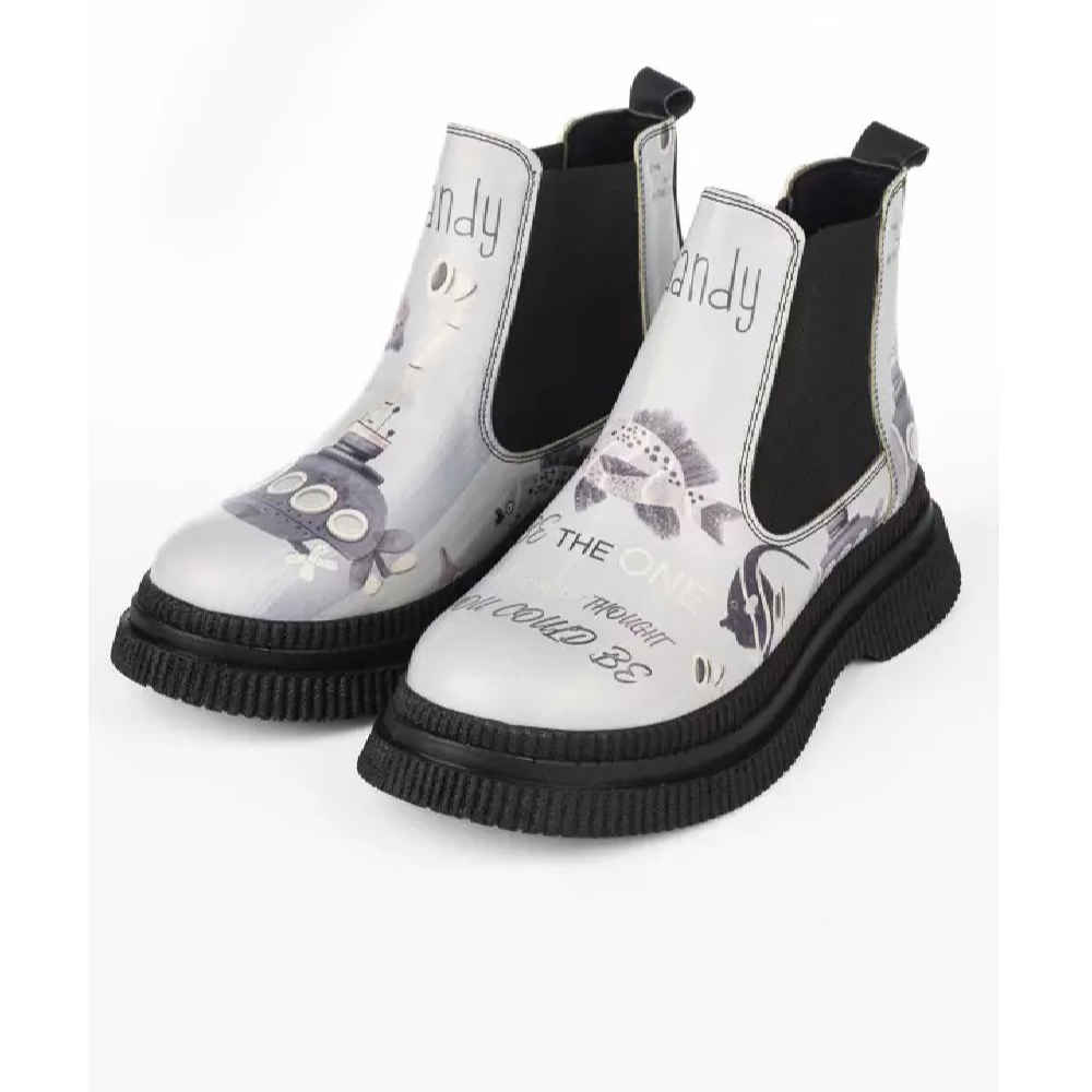 Price and Buy Graffiti Print Chelsea Boots – Synthetic Leather with Fish Pattern