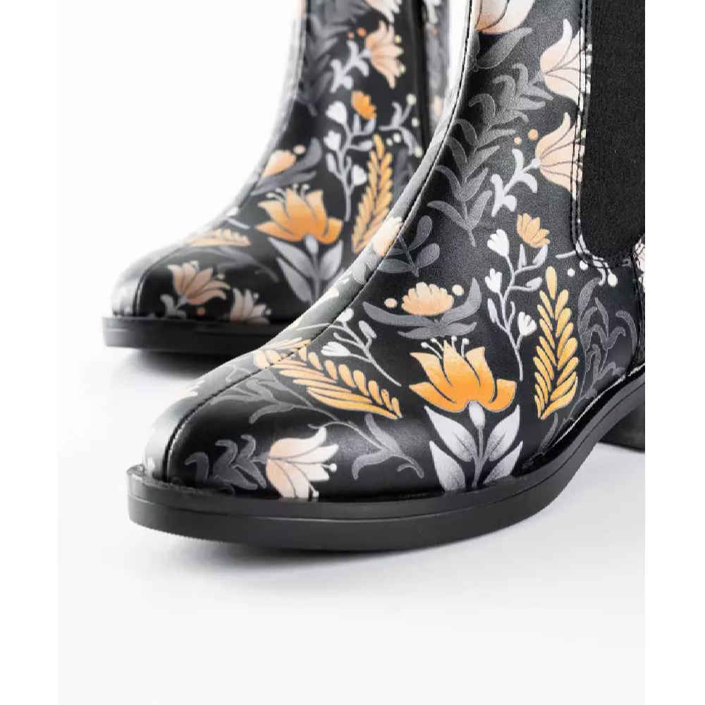 Price and Buy Graffiti Print Chelsea Boots – Synthetic Leather with Orange Flower Pattern - Image 3