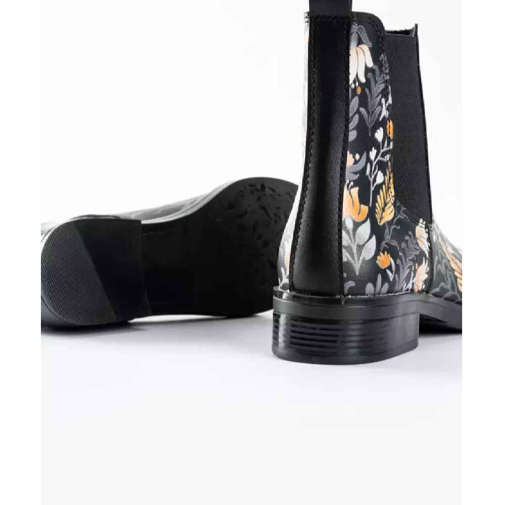 Price and Buy Graffiti Print Chelsea Boots – Synthetic Leather with Orange Flower Pattern - Image 4