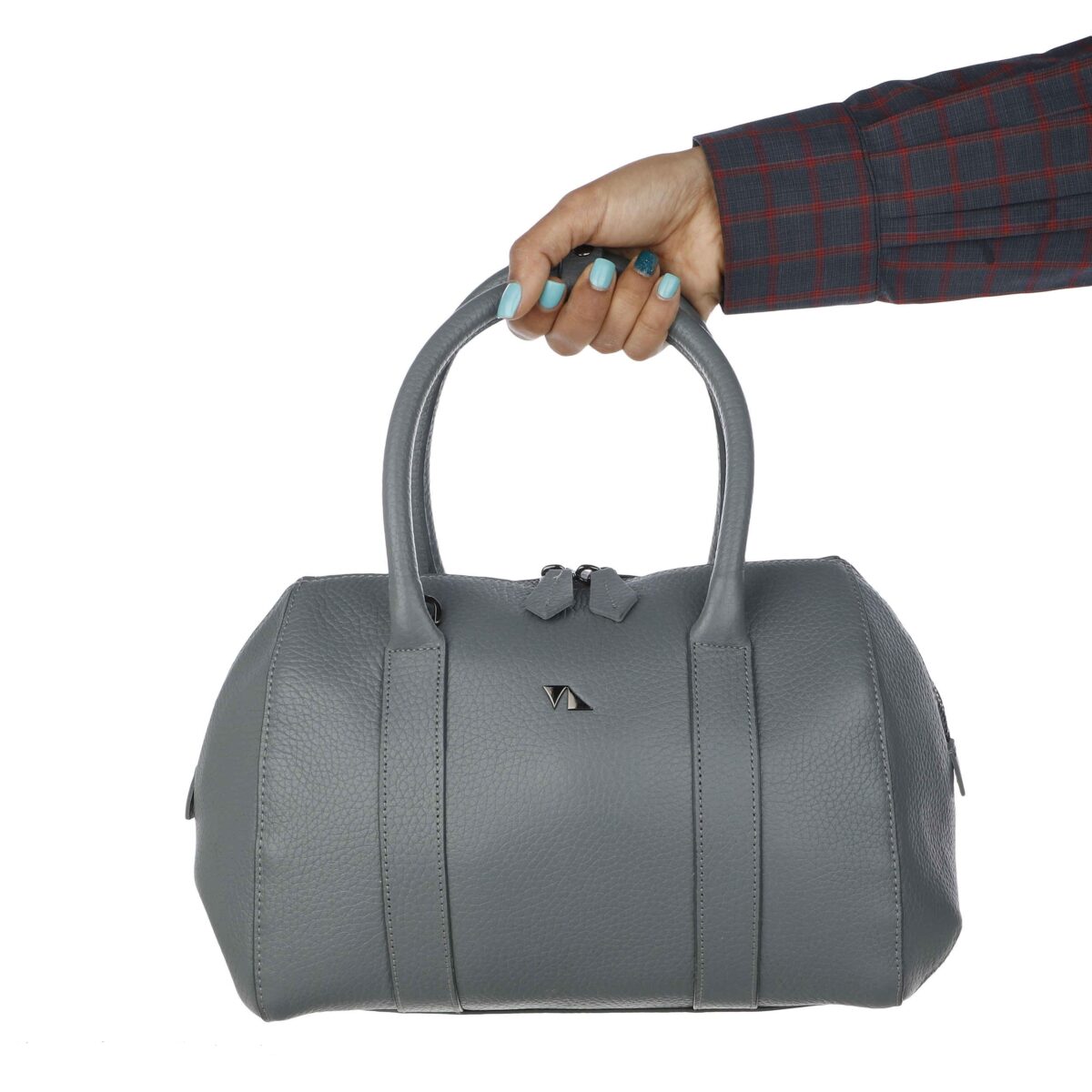 Price and Buy Gray Leather Bauletto Handbag with Large Capacity for Women - Image 3