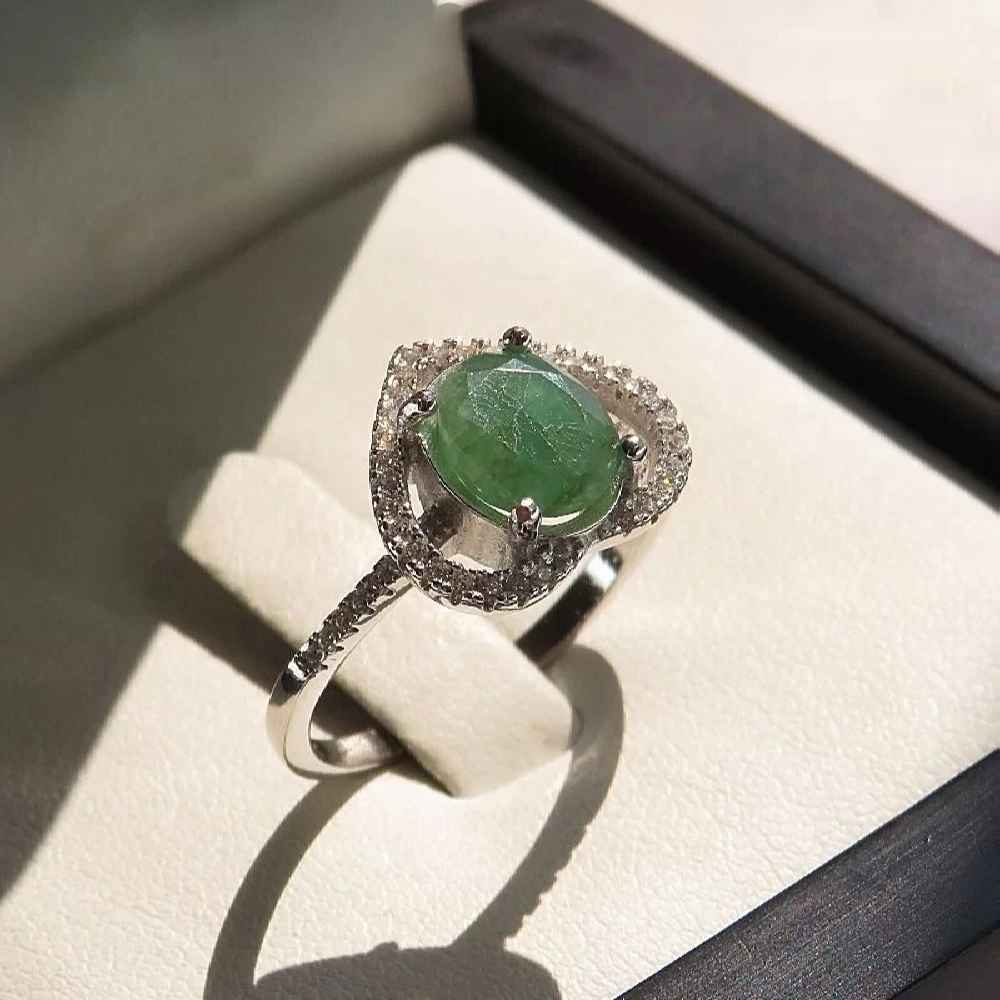Price and Buy Green Emerald Silver Ring For Women Engagement Ghalb