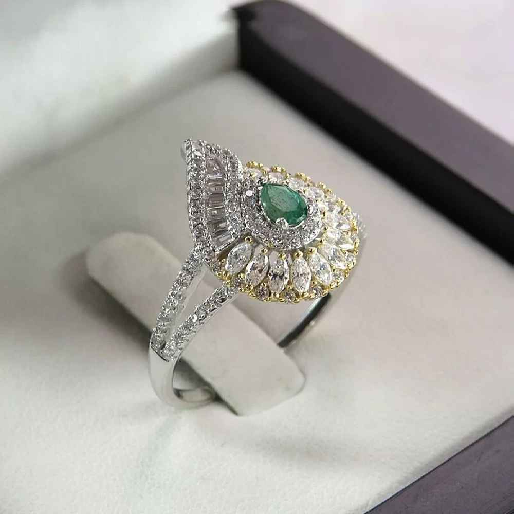 Price and Buy Green Emerald Silver Ring For Women Engagement Majlesi