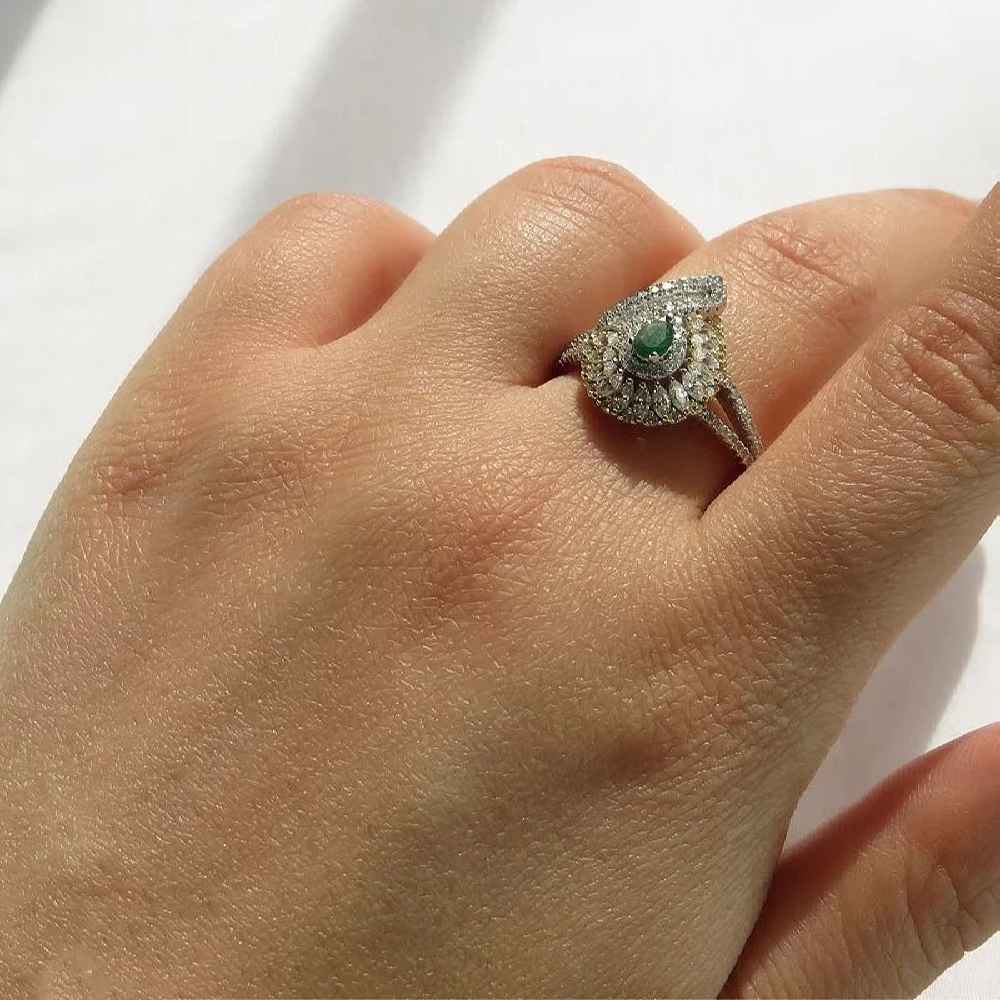 Price and Buy Green Emerald Silver Ring For Women Engagement Majlesi - Image 3