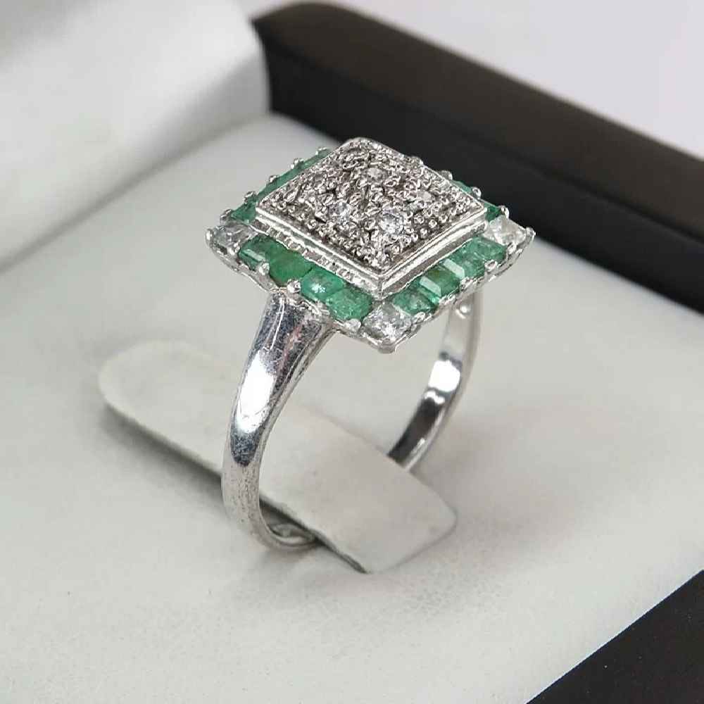 Price and Buy Green Emerald Silver Ring For Women Engagement Maral