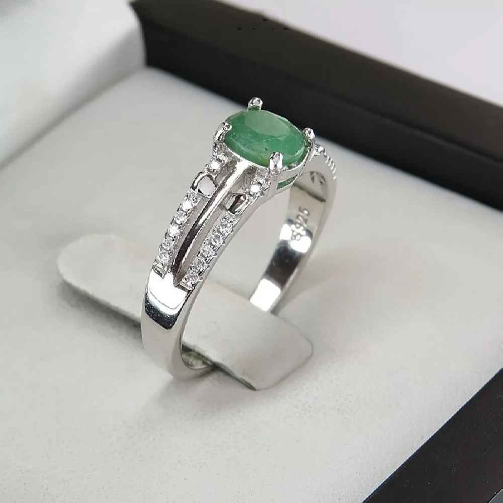 Price and Buy Green Emerald Silver Ring For Women Engagement Melorin