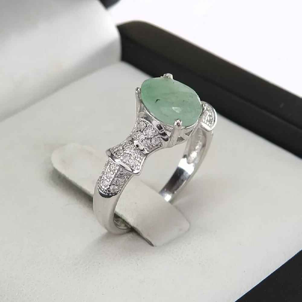 Price and Buy Green Emerald Silver Ring For Women Engagement Sanaz