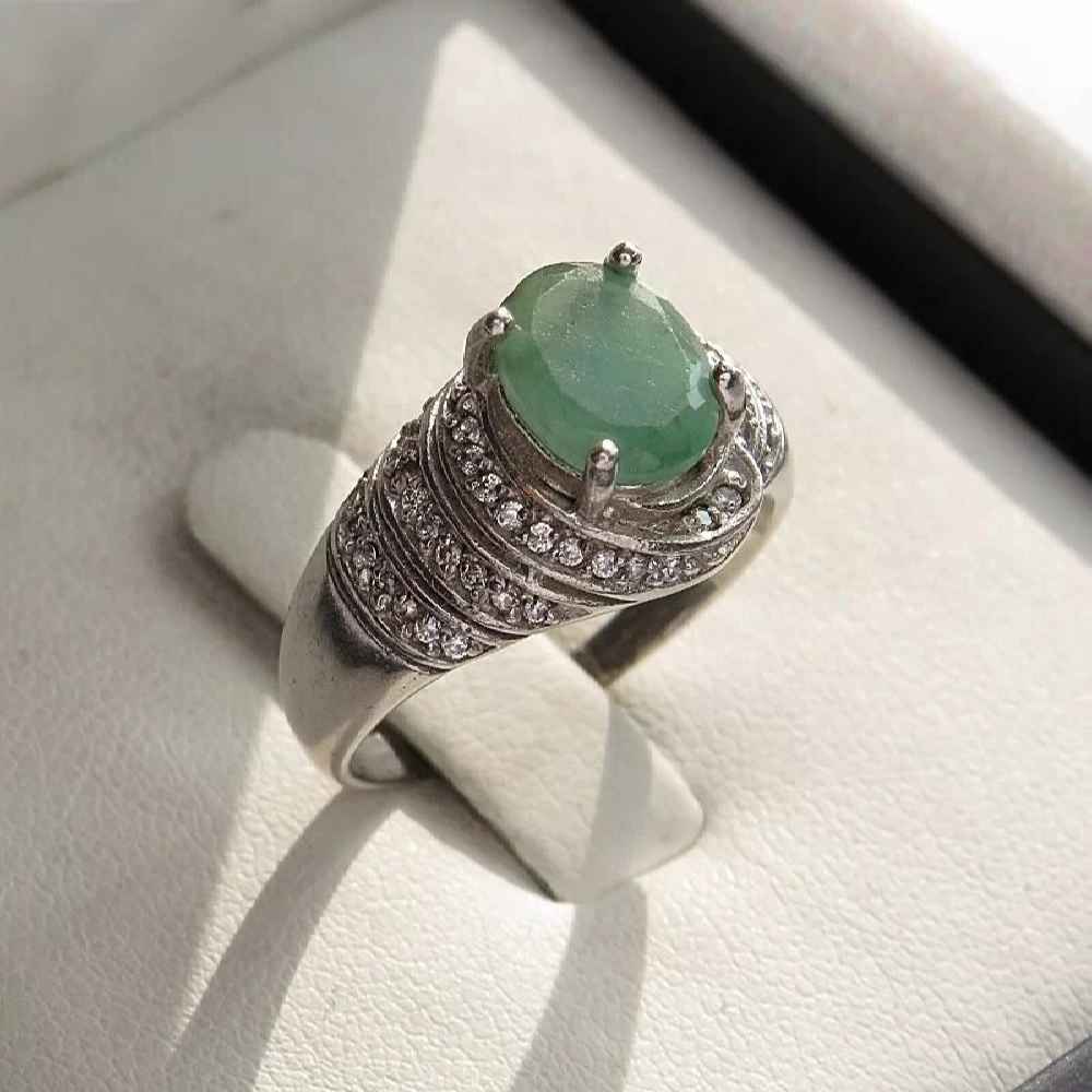 Price and Buy Green Emerald Silver Ring For Women Engagement Sara
