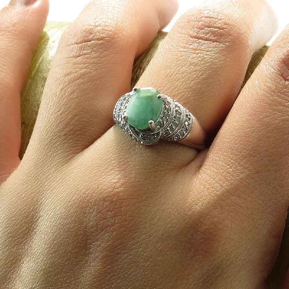 Price and Buy Green Emerald Silver Ring For Women Engagement Sara - Image 4