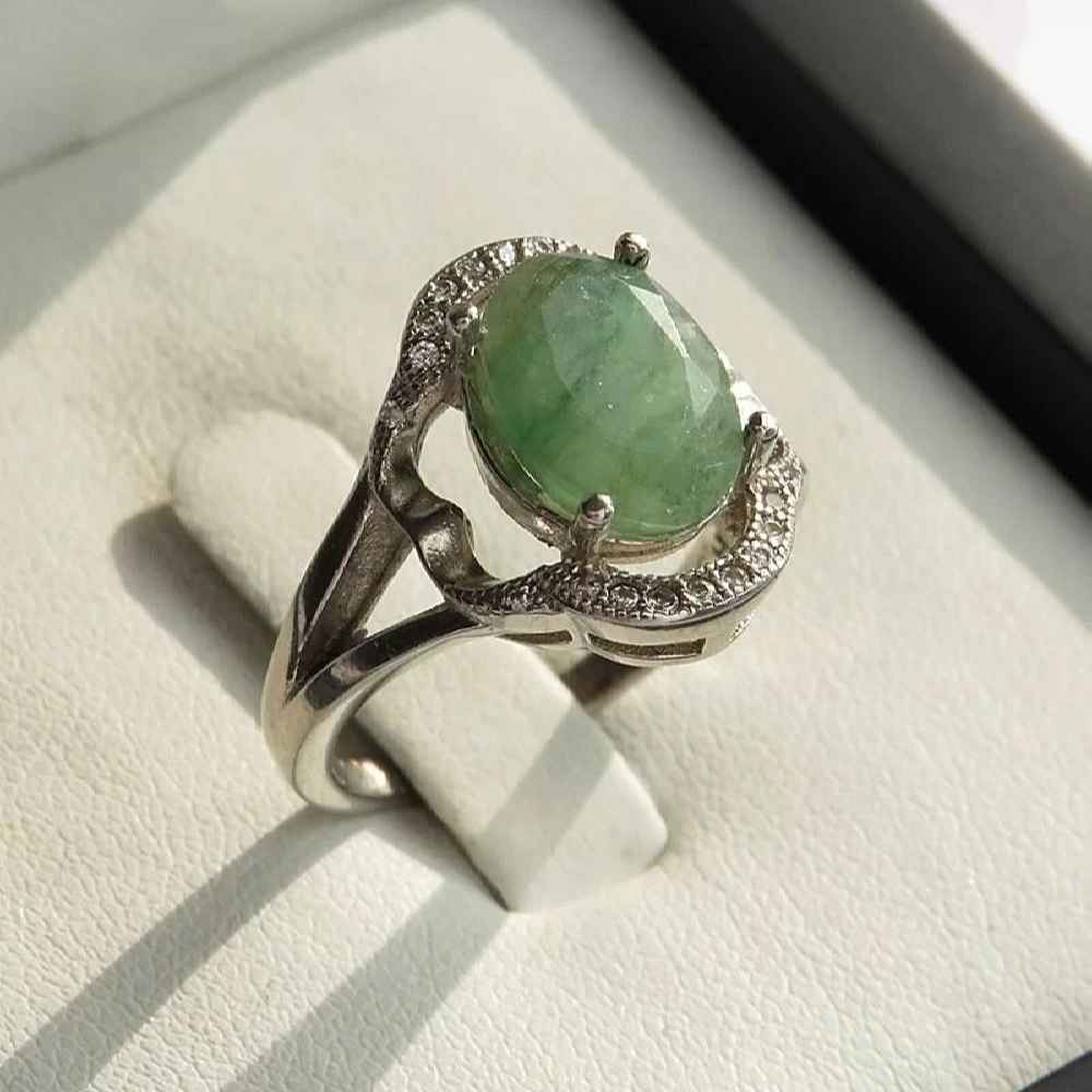 Price and Buy Green Emerald Silver Ring For Women Engagement Sarvenaz