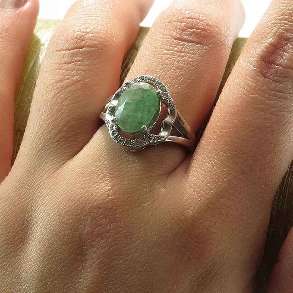Price and Buy Green Emerald Silver Ring For Women Engagement Sarvenaz - Image 3