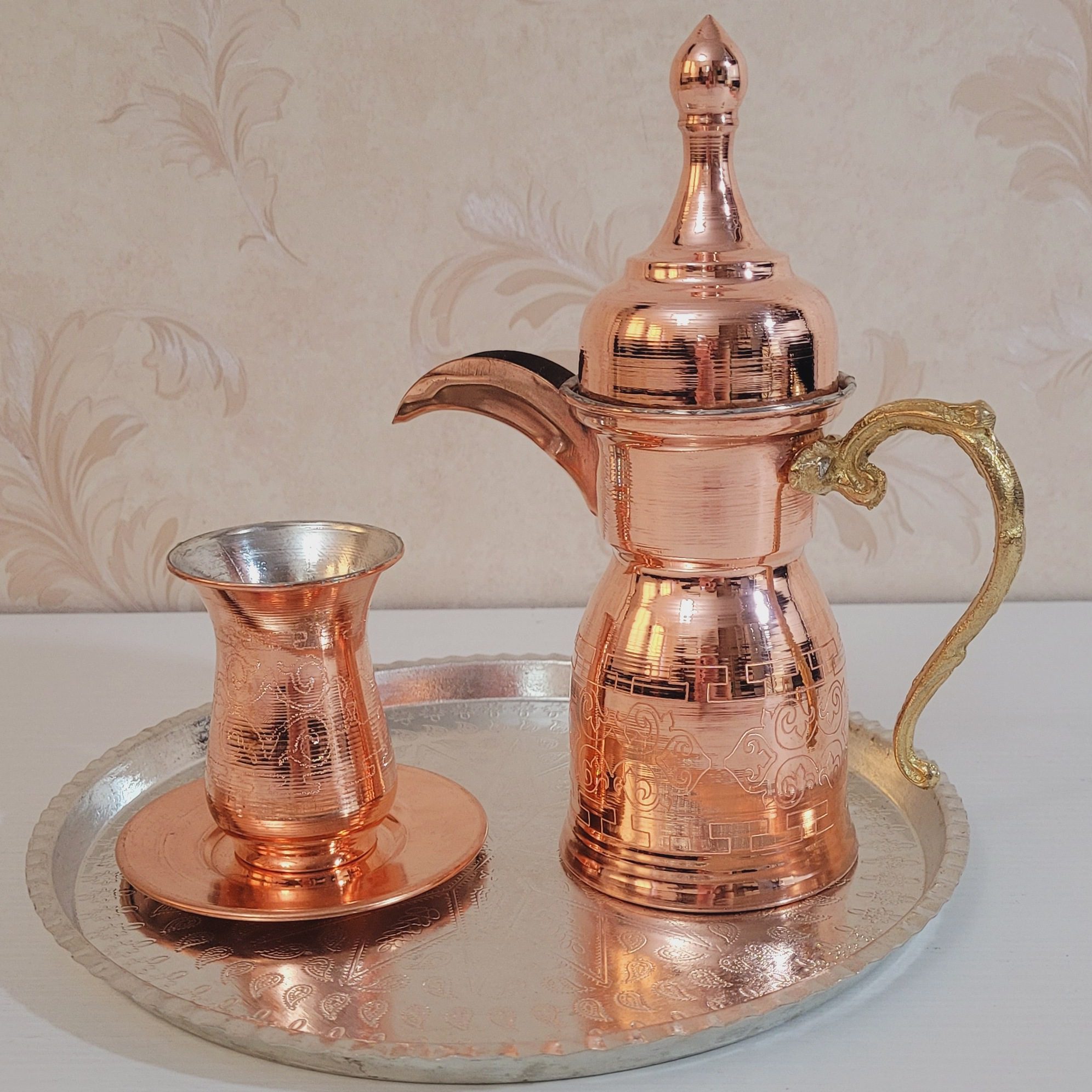 Price and Buy Hammered Copper Dallah Coffee Pot for Brewing Qahwa & Arabic Coffee – Yasmine - Image 4