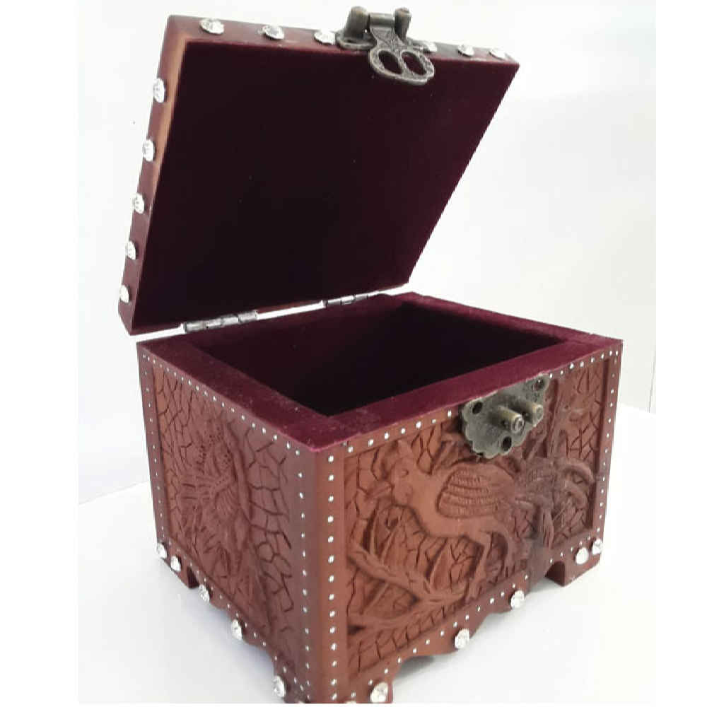 Price and Buy Hand-Carved Wooden Jewelry Box with Floral and Bird Pattern - Image 3