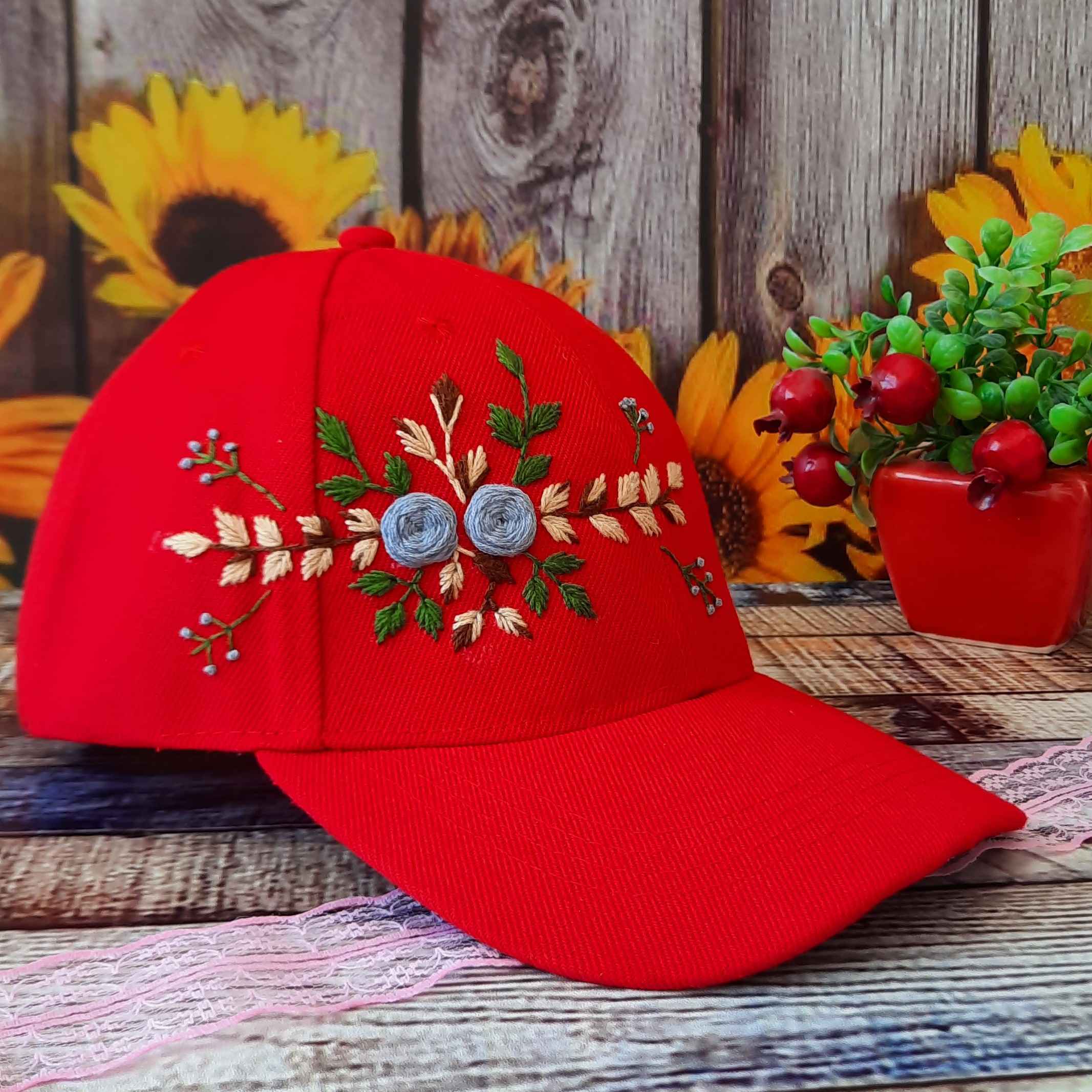 Price and Buy Hand-Embroidered Baseball Cap with Rose Motif for Women