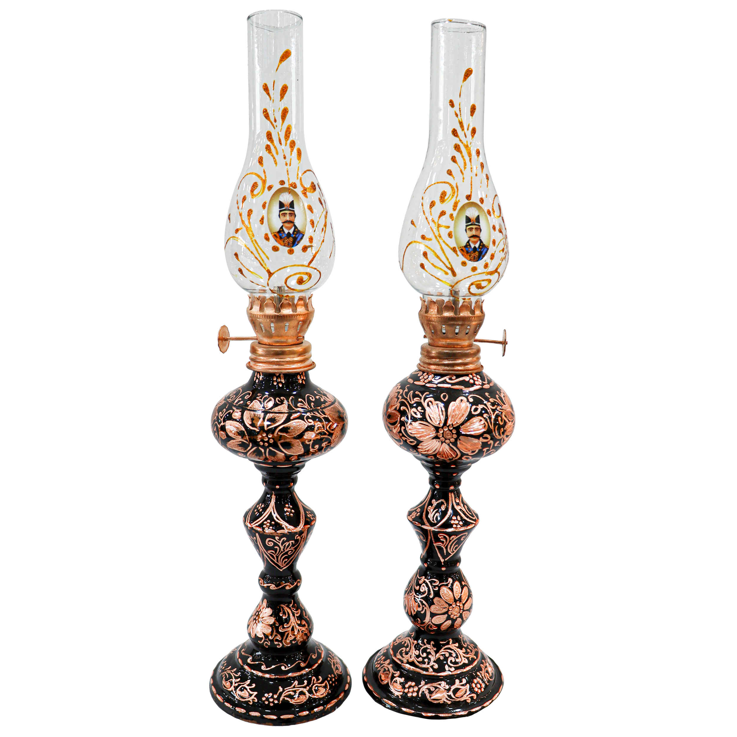 Price and Buy Hand-Engraved Persian Copper Oil Lamp with Shah Abbasi Design (2x)