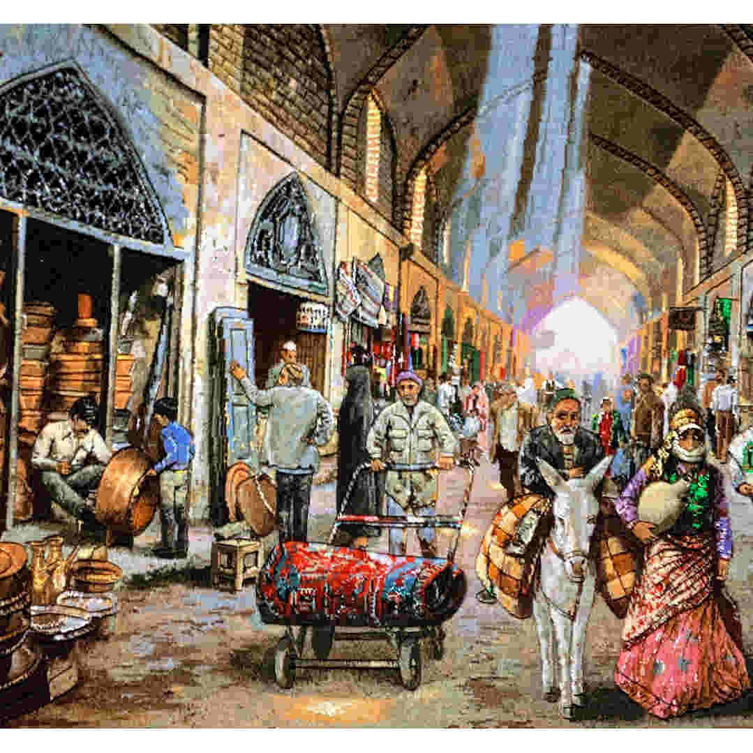 Price and Buy Hand-Knotted Persian Pictorial Rug from Tabriz Depicting Bazaar Coppersmiths - Image 3