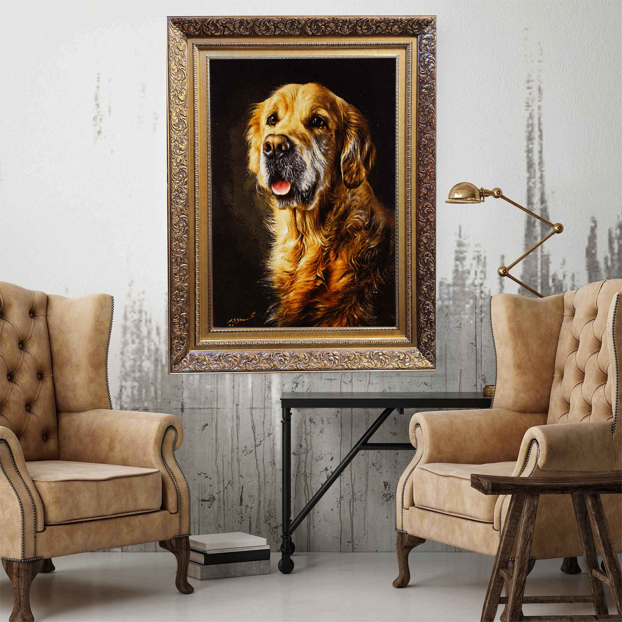 Price and Buy Hand-Knotted Persian Pictorial Rug from Tabriz Depicting Golden Retriever - Image 4
