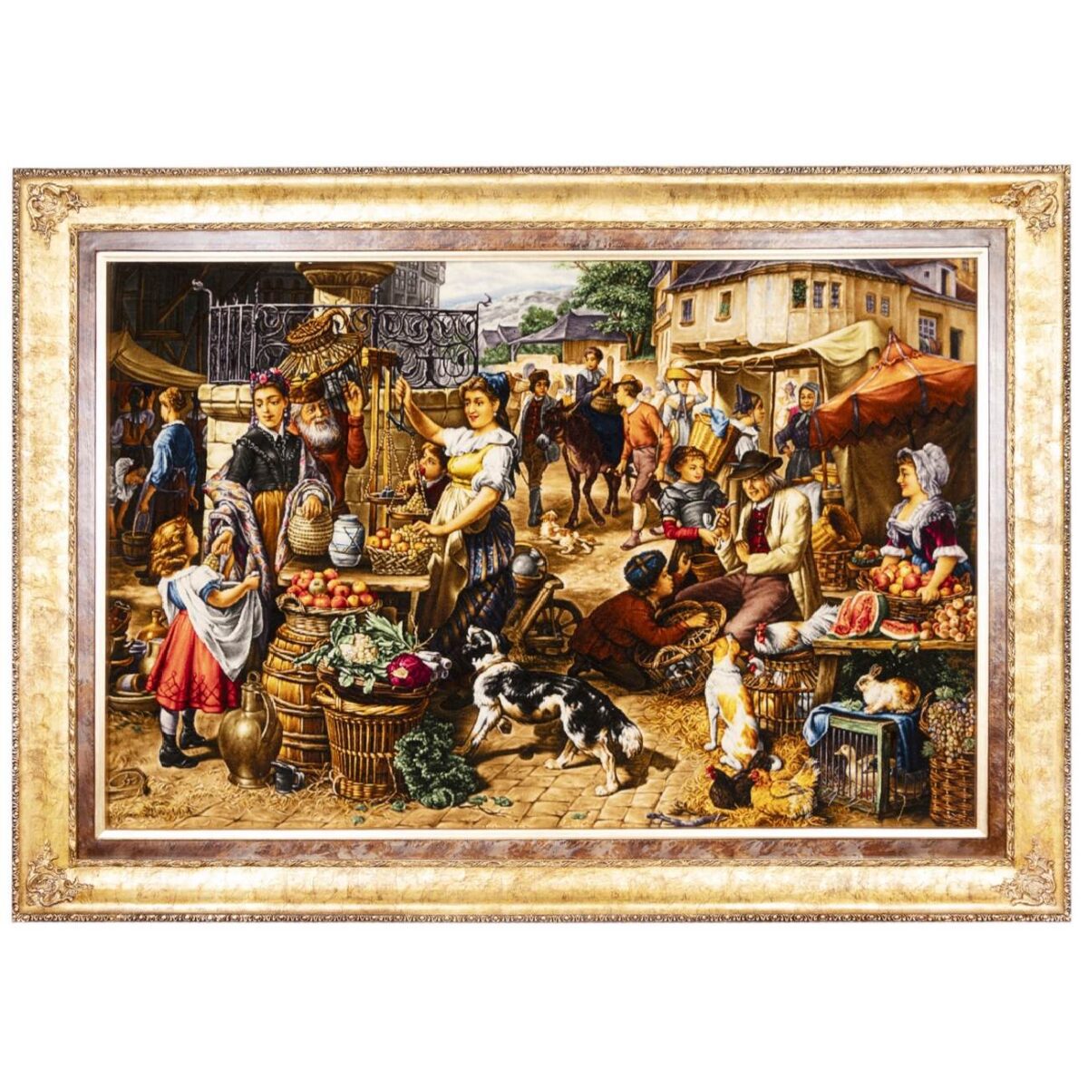 Price and Buy Hand-Knotted Persian Pictorial Rug from Tabriz Depicting Market Scene