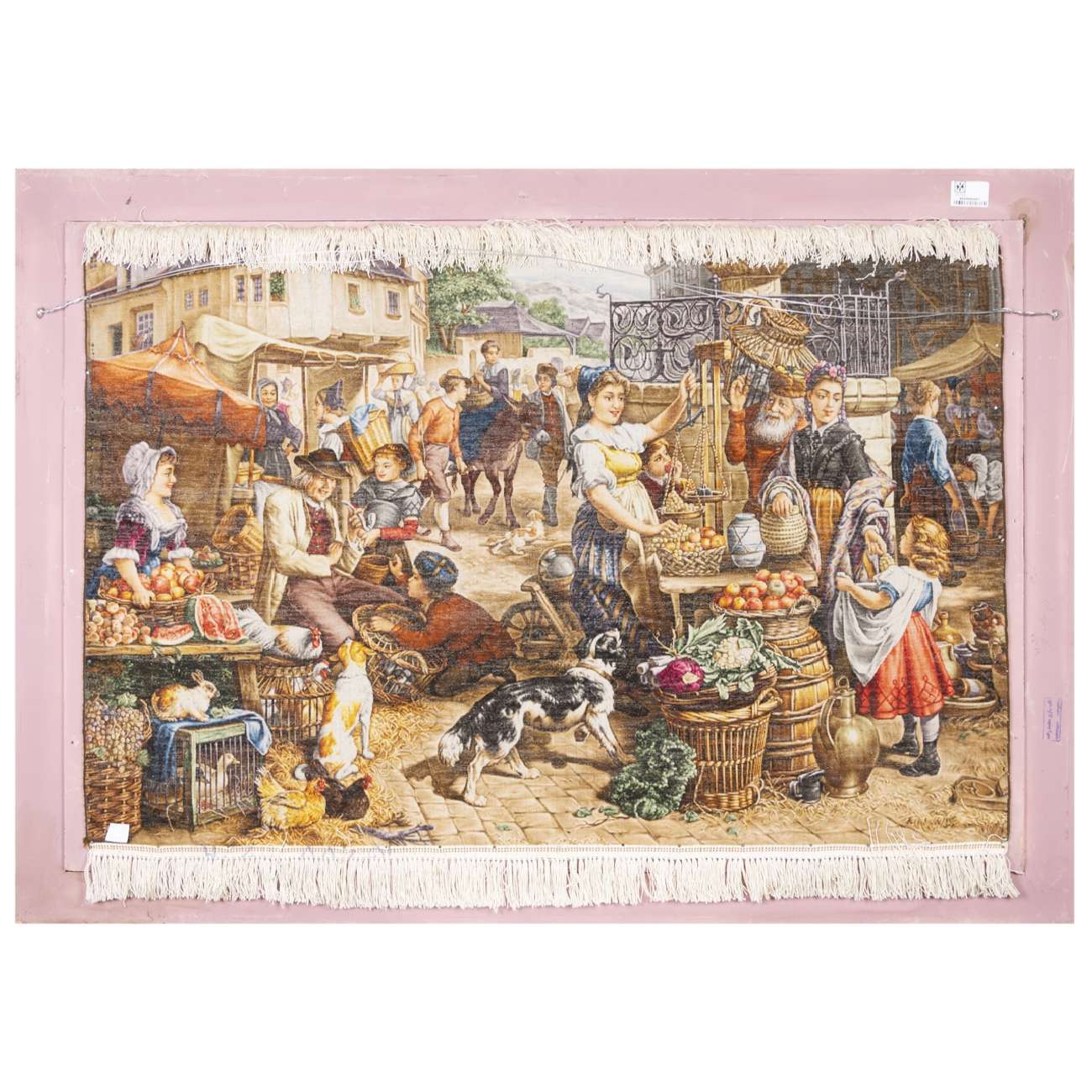 Price and Buy Hand-Knotted Persian Pictorial Rug from Tabriz Depicting Market Scene - Image 3