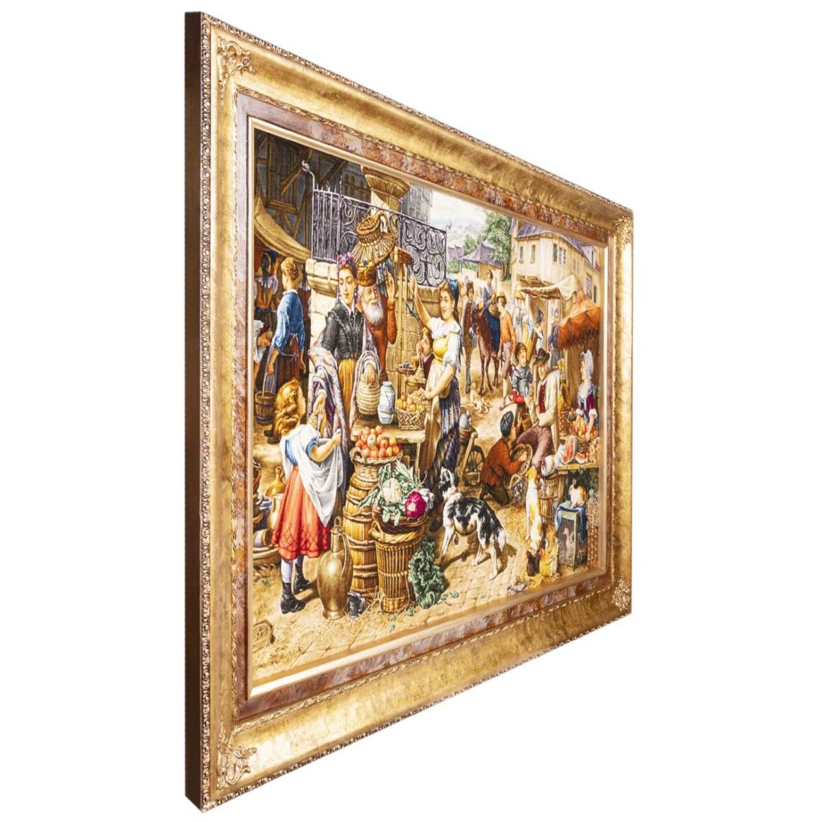 Price and Buy Hand-Knotted Persian Pictorial Rug from Tabriz Depicting Market Scene - Image 4