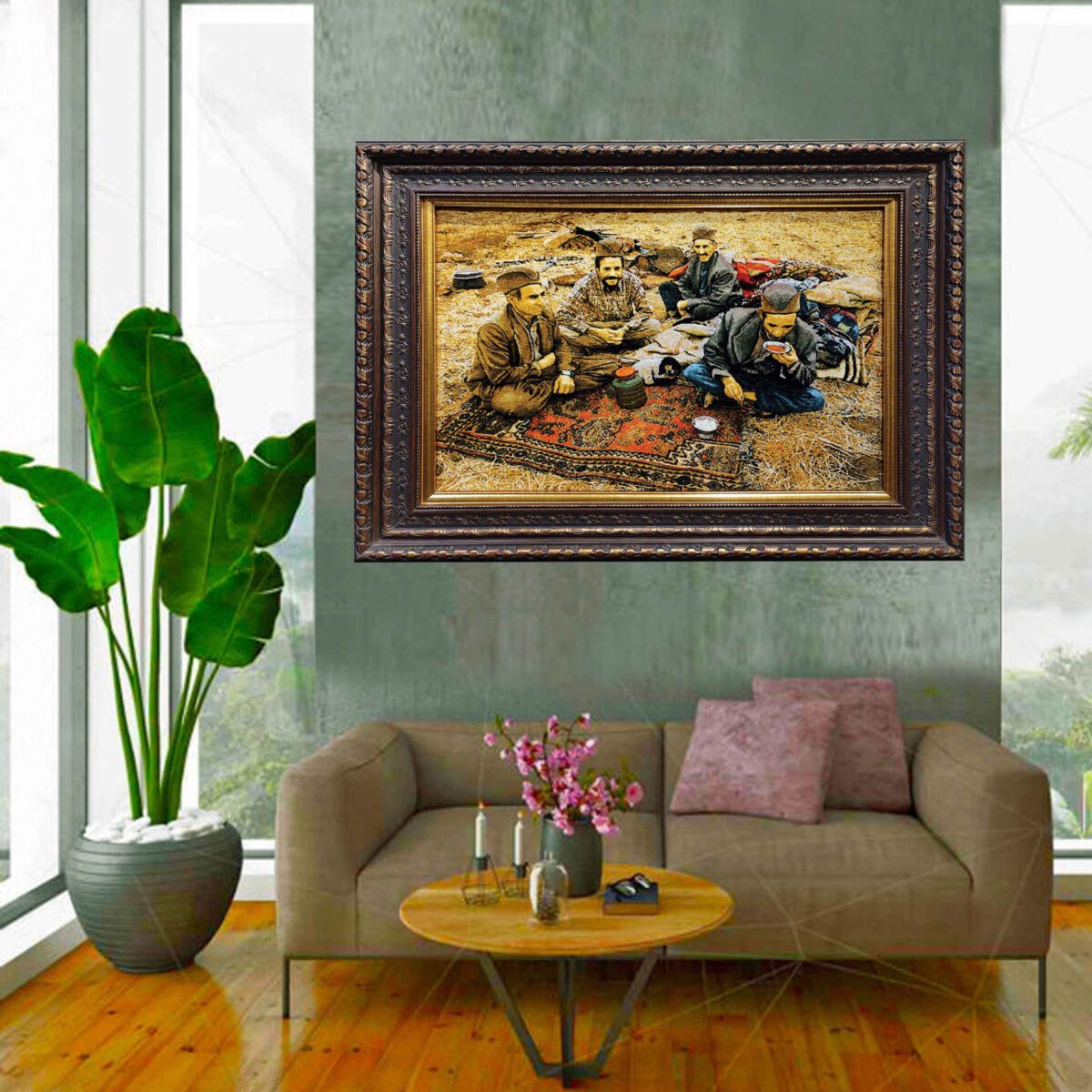 Price and Buy Hand-Knotted Persian Pictorial Rug from Tabriz Depicting Nomadic People - Image 3