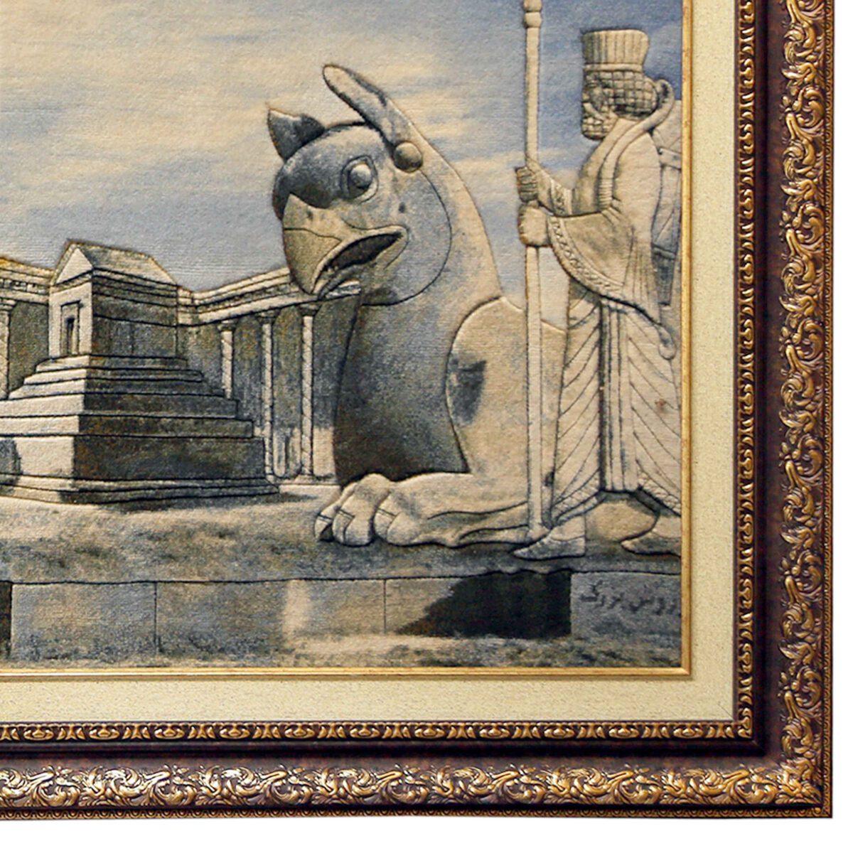 Price and Buy Hand-Knotted Persian Pictorial Rug from Tabriz Depicting Persepolis - Image 3